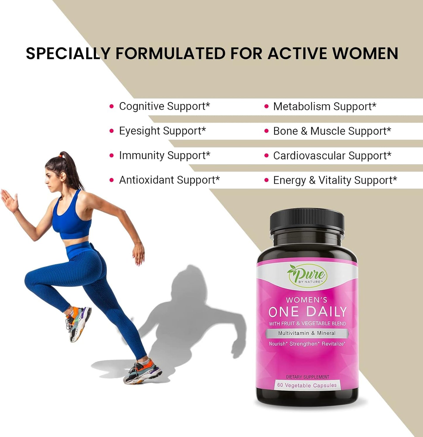 Pure By Nature Women's One-Daily Multivitamin - Immune Support, Non-GMO, Energy Boost - 60 Veggie Capsules - Espot.com.au
