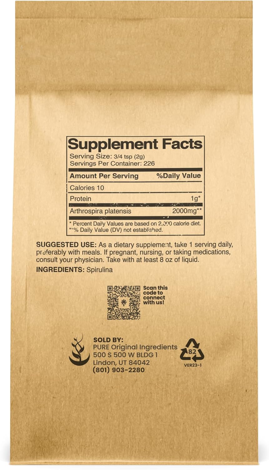 1 lb of Pure Spirulina Powder - Organic Green Algae Superfood with Phycocyanin - All-Natural Ingredients for a Healthy Lifestyle - Espot.com.au