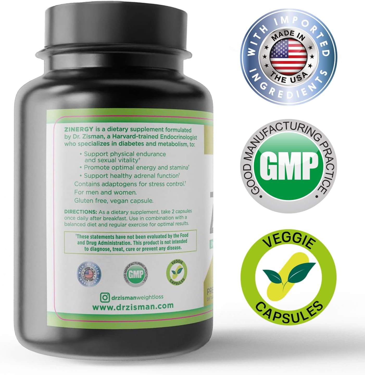 Zisman ZT Slimming Tea & ZINERGY Natural Energy Booster - Premium All-Natural Capsules for Men and Women - Boost Energy and Vitality - 60 Capsules - Espot.com.au