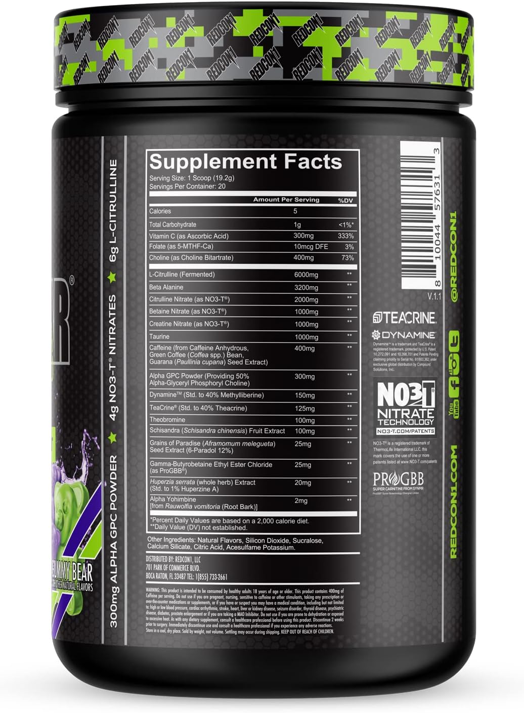 redcon1-total-war-black-ops-extreme-preworkout-powder---sour-gummy-bear-flavor---high-stimulant-with-400mg-caffeine---no3-t-nitrates-l-citrulline-for-increased-blood-flow-and-muscle-pumps---20-servings-2