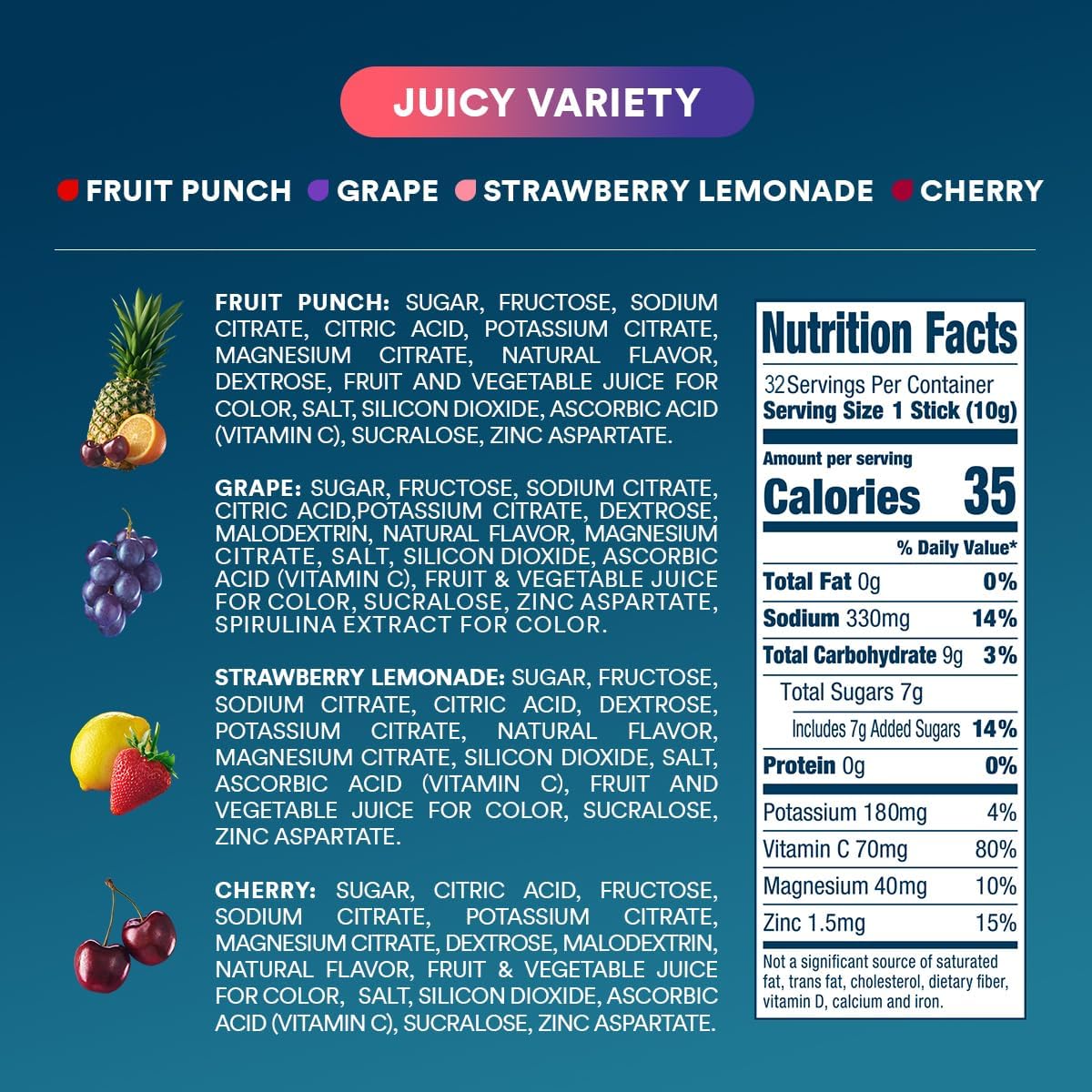 dripdrop-hydration-juicy-variety-pack-electrolyte-drink-mix-powder-packets-192-sticks---grape-fruit-punch-strawberry-lemonade-cherry---non-gmo-gluten-free-vegan-6