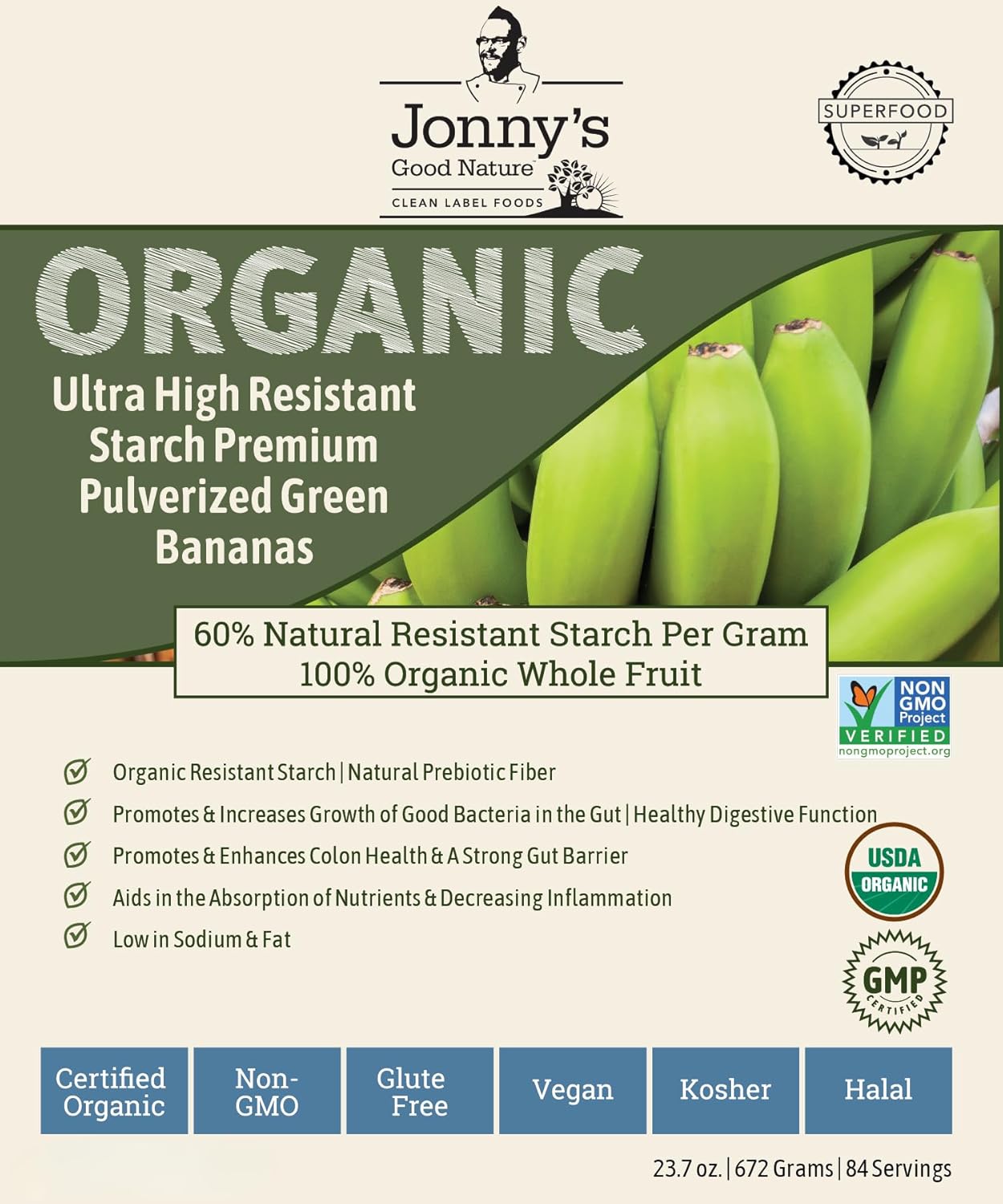 Organic Ultra High Resistant Starch Green Banana Flour - 84 Servings | 10x More Prebiotic Fiber | 100% Natural Superfood - Espot.com.au
