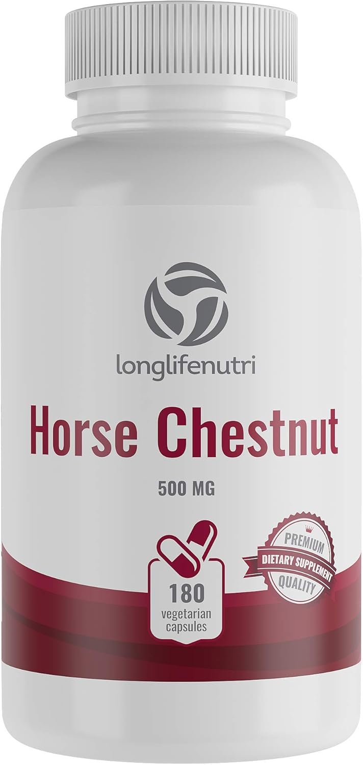 LongLifeNutri Horse Chestnut Seed Extract 500mg Capsules - 180 Count, Made in USA, High Aescin Content, Vegetarian Supplement - Espot.com.au
