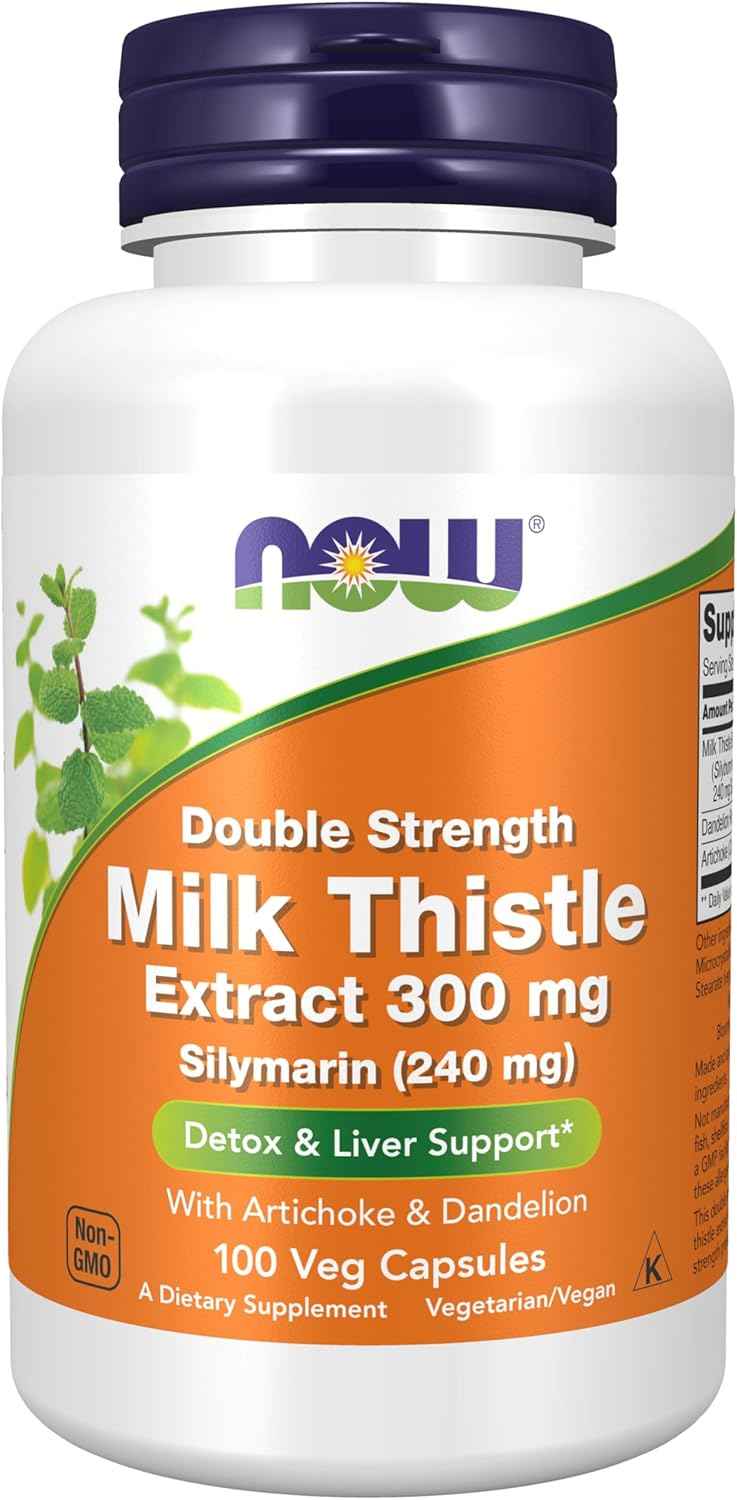 NOW Foods Silymarin Milk Thistle Extract 300mg with Artichoke & Dandelion - Double Strength Liver Support - 100 Veg Capsules