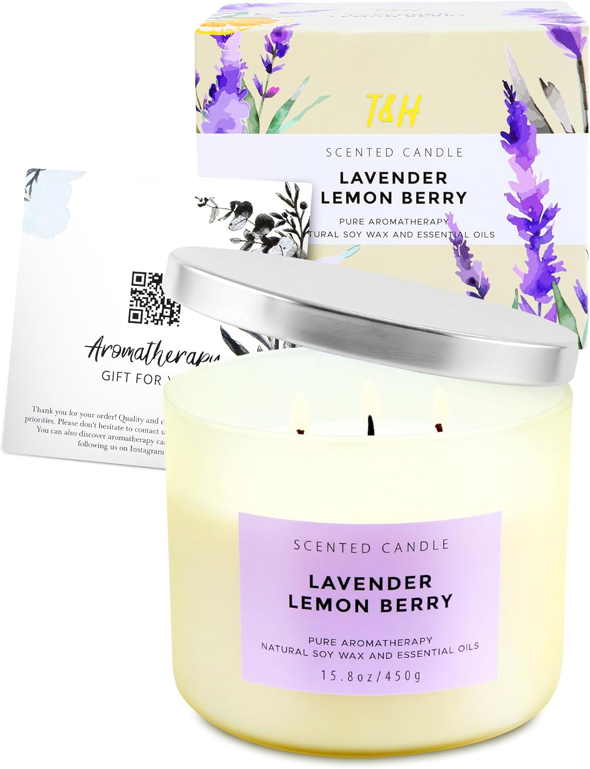 Lavender Lemon Berry Aromatherapy Candle for Stress Relief | 3 Wick Soy Candle 15.8 oz | Relaxing Scented Candle for Women & Men | Clean Burn, Long Lasting - Espot.com.au