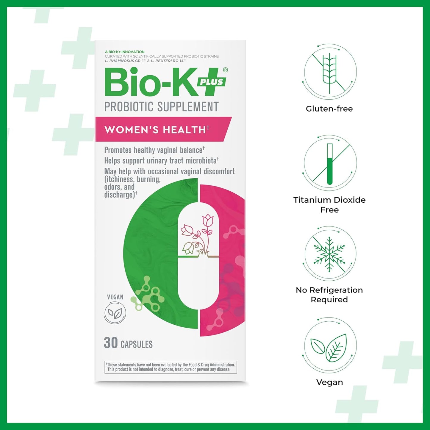 Bio-K Plus Women's Health Probiotic Supplement - Supports Vaginal & Urinary Tract Health with 2 Billion CFU 2 Strains - Vaginal Probiotics - 30 Capsules - Espot.com.au