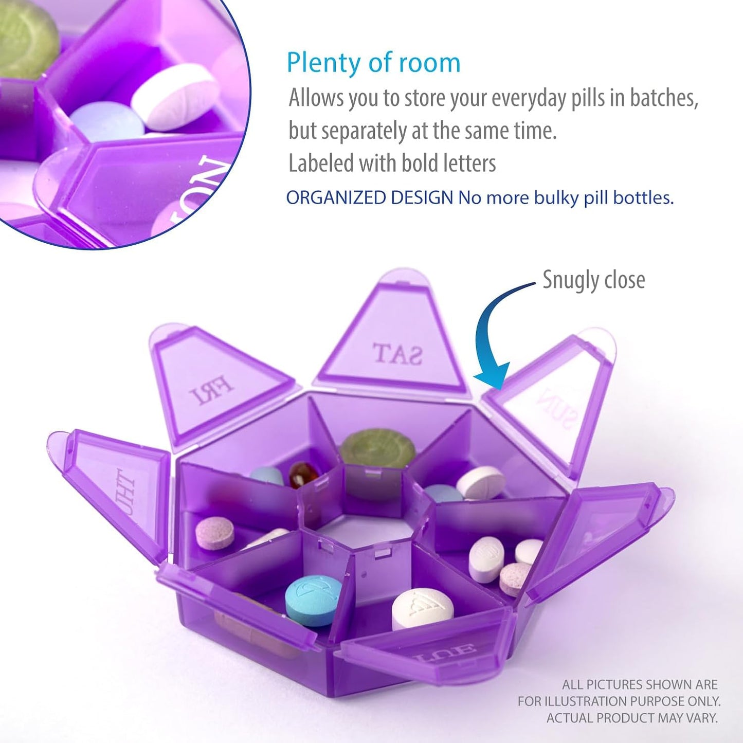 compact-round-weekly-pill-organizer-for-travel---mini-pill-dispenser-with-7-days-portable-vitamin-container-in-purple---deke-home-8