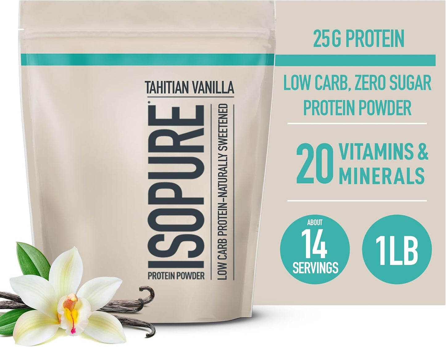 Isopure Low Carb Whey Isolate Protein Powder - Tahitian Vanilla Flavor, 25g Protein, Lactose & Gluten Free, With Vitamins - 1 lb, 14 Servings - Espot.com.au