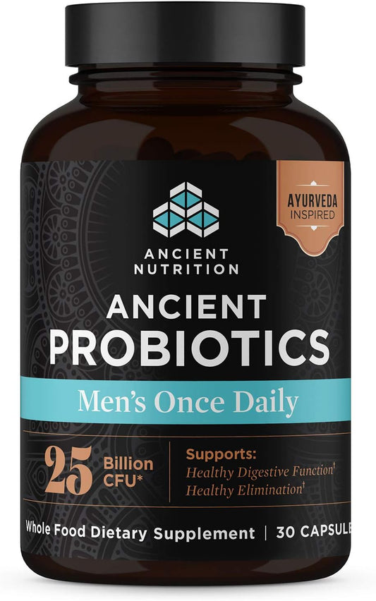 Ancient Nutrition Men's Probiotic Once Daily Capsules, 30ct - Digestive & Immune Support, Relief from Bloating, Gas, Constipation - Gluten Free, Superfoods Blend - 25 Billion CFUs - Espot.com.au