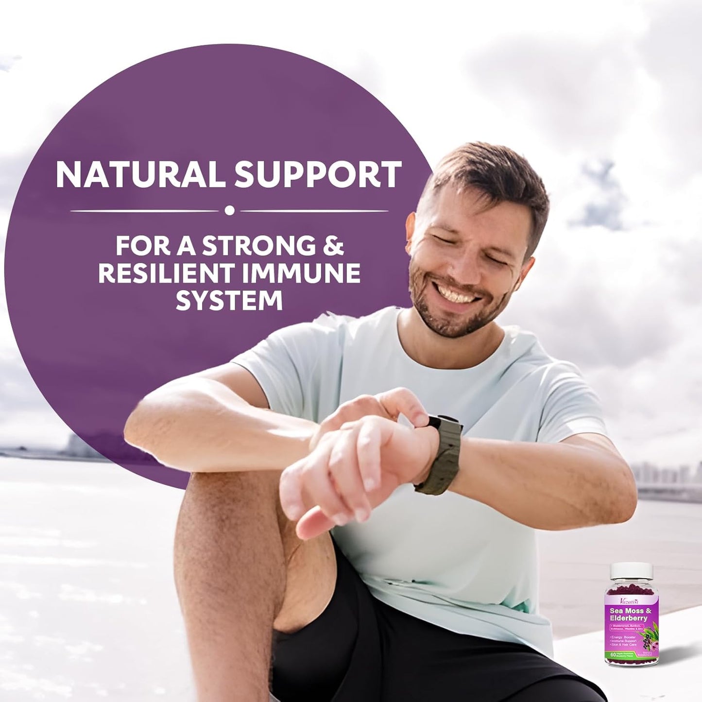 Blueberry Elderberry Gummies with Sea Moss, Bladderwrack, Echinacea, Apple Cider Vinegar - Vitamin C, D & Zinc Immune Support Supplement for Women, Men, Adults and Kids - 60 Ct - Espot.com.au