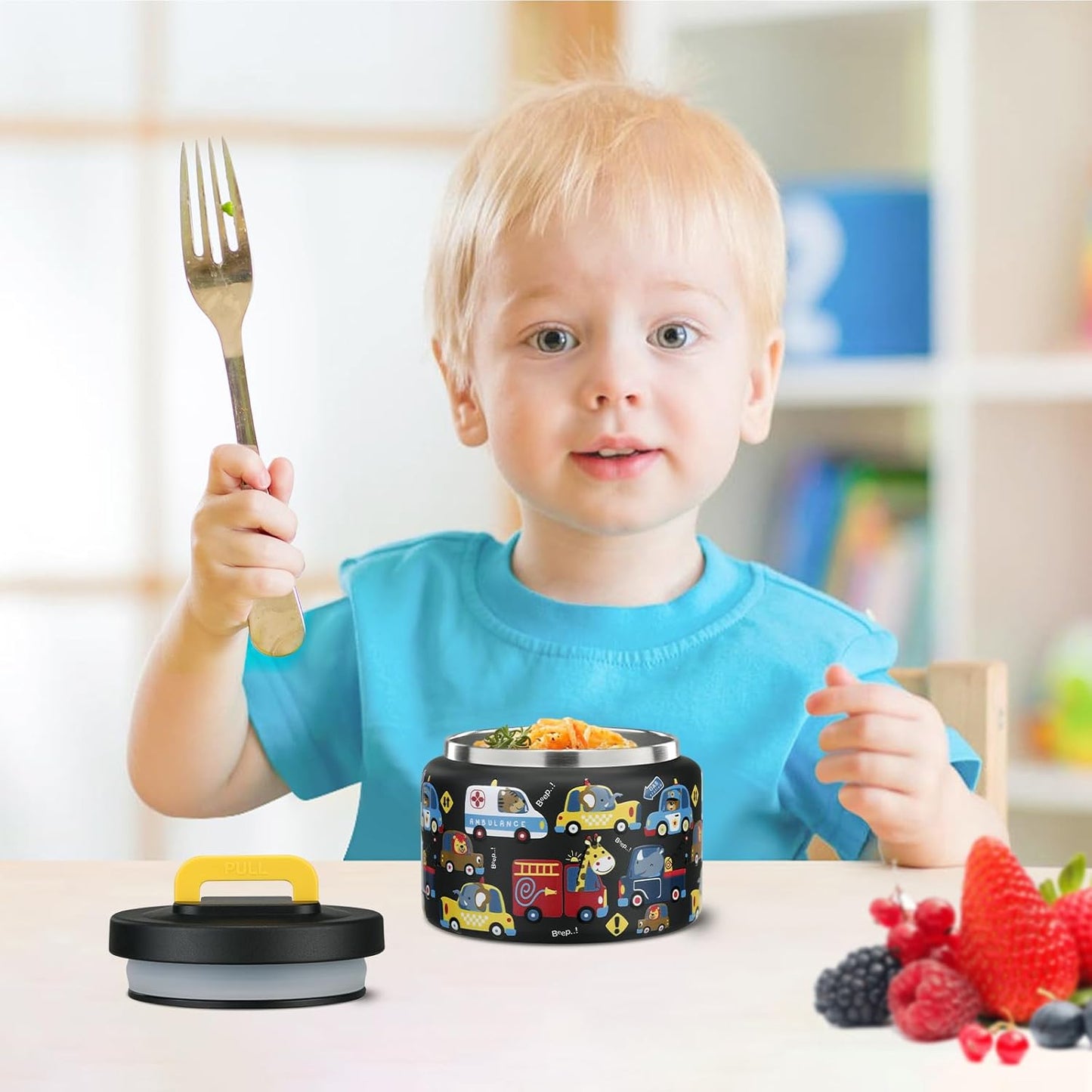 8oz-kids-thermo-stainless-steel-small-lunch-container-for-hotcold-food---easy-open-wide-mouth-thermos-for-preschool-travel---black-animal-truck-design-6