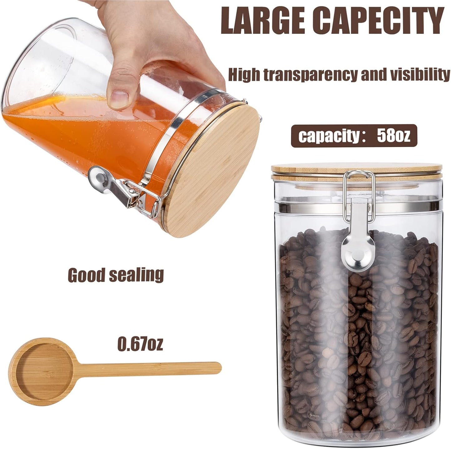 set-of-2-coffee-sugar-canisters-with-shelf---58oz-plastic-containers-for-ground-coffee-bean-storage-includes-lid-locking-clamp-coffee-scoop-ideal-food-storage-jars-for-kitchen-organization-2