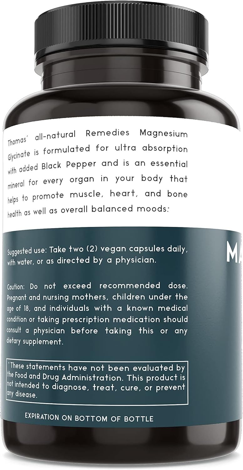 High Absorption Magnesium Glycinate Supplements for Muscle and Bone Support - 60 Vegan Capsules, All-Natural Dietary Supplements with No Fillers, Non-GMO - Espot.com.au