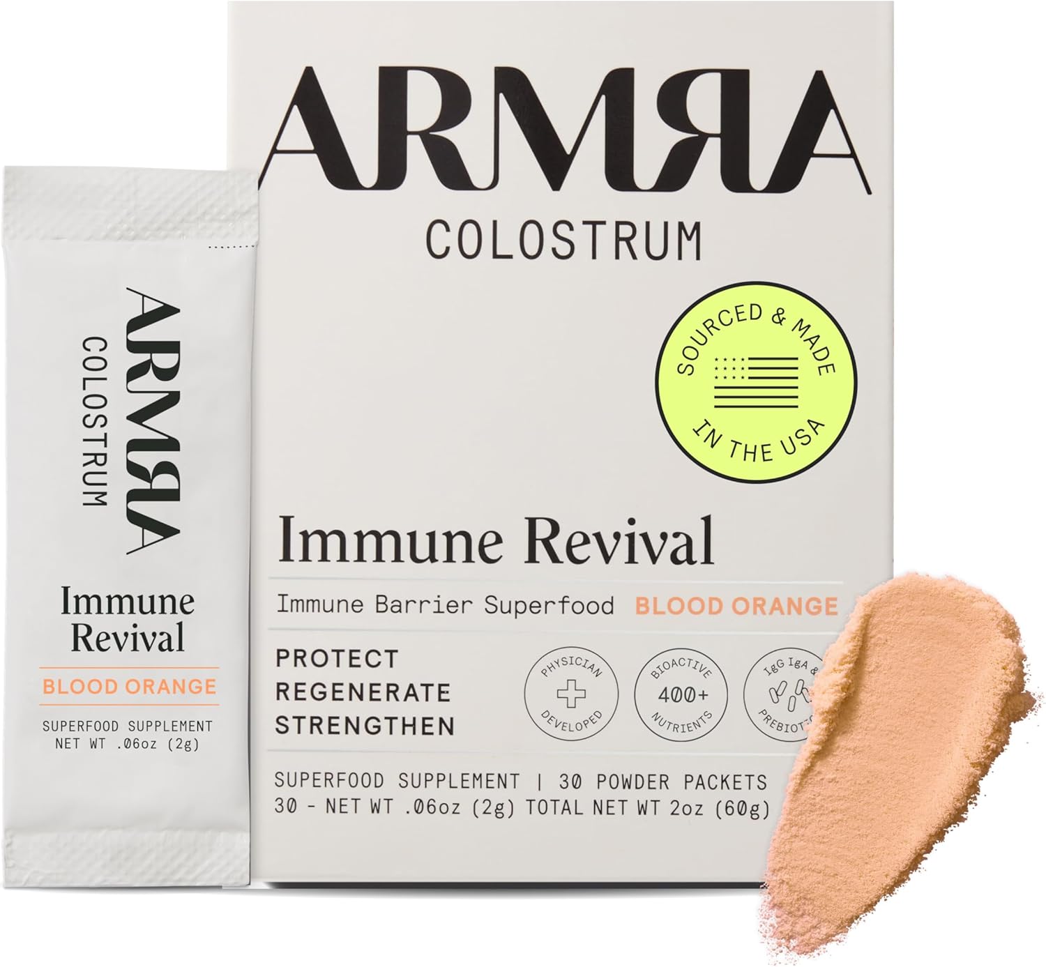 ARMRA Colostrum⢠Premium Powder - Grass Fed, Gut Health, Immunity Support, Skin & Hair Benefits - 400+ Bioactive Nutrients - Potent & Bioavailable - Keto-Friendly - Gluten & Fat Free - Blood Orange Flavor - 30 Servings - Espot.com.au