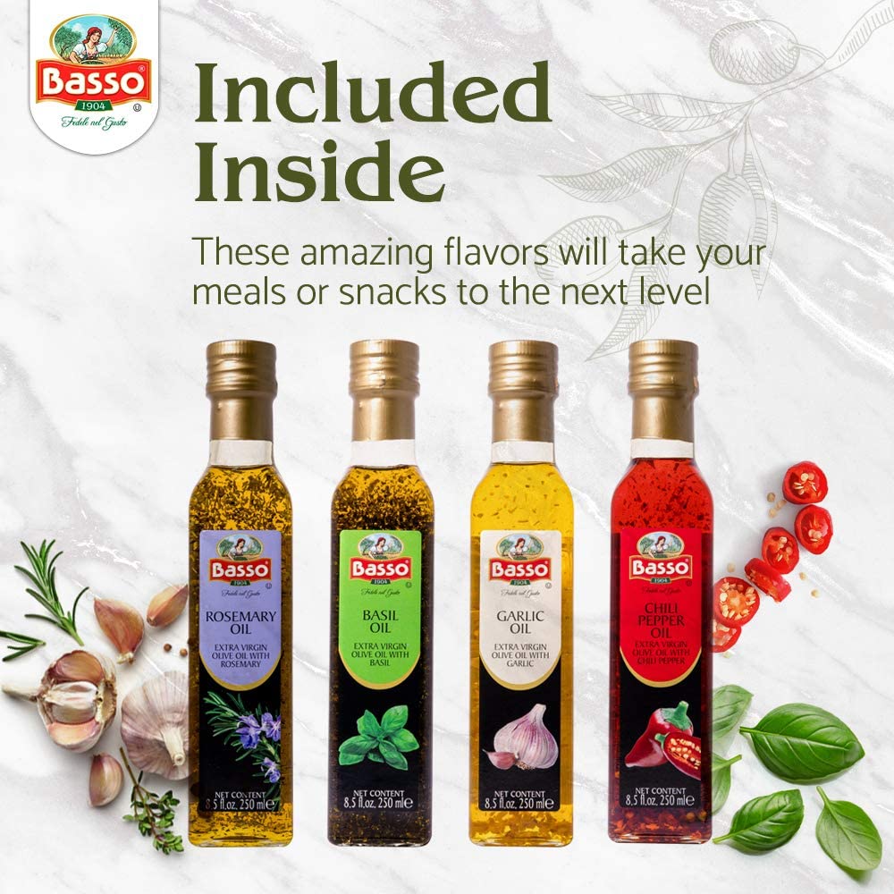 basso-1904-infused-extra-virgin-olive-oil-gift-box-set---first-cold-pressed-variety-pack---4-bottles-x-85-floz-250ml---naturally-infused-for-dipping-tasting-7