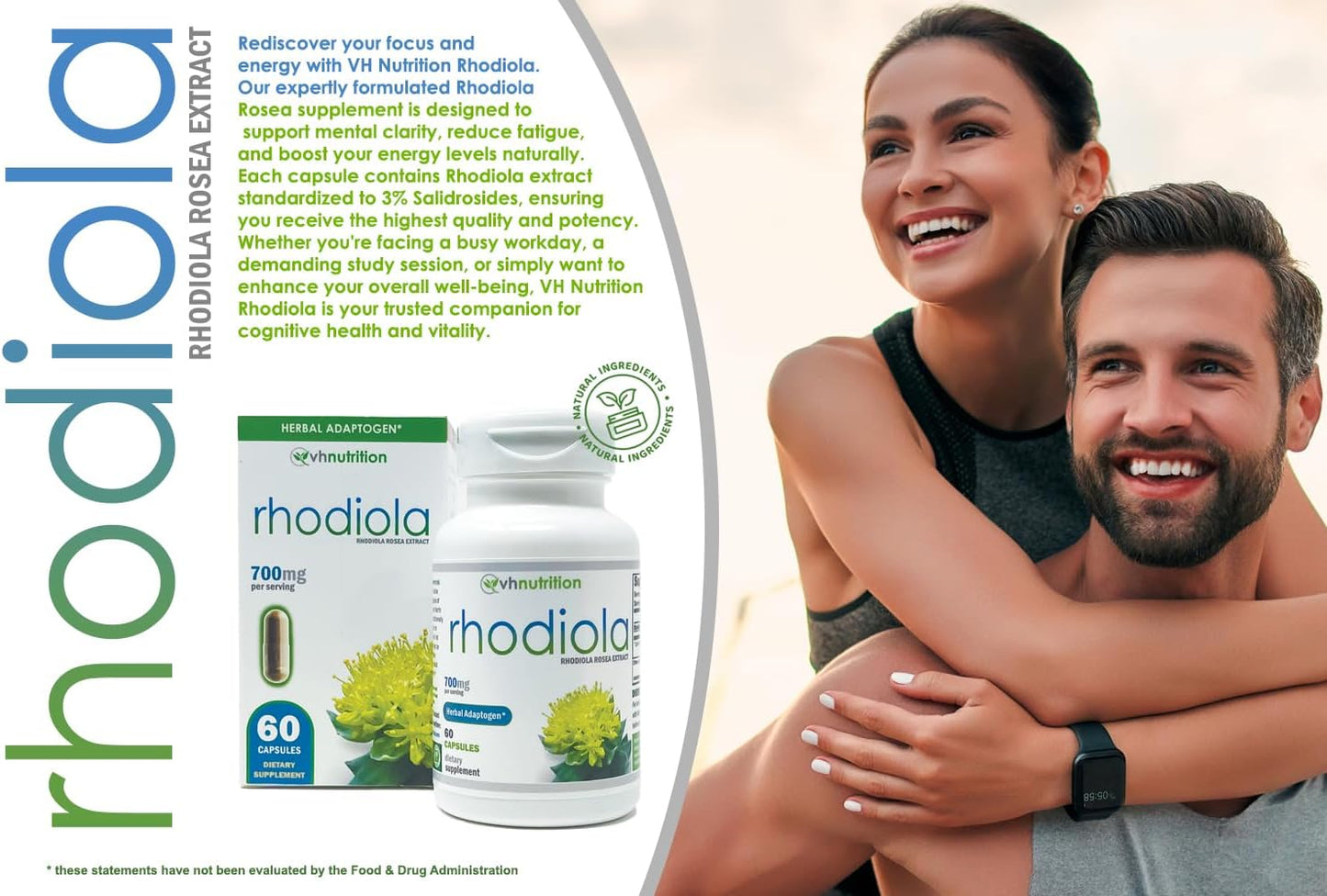 RHODIOLA Rosea Supplement - 60 Capsules | 3% Salidrosides Extract | VH Nutrition Standardized Formula - Espot.com.au