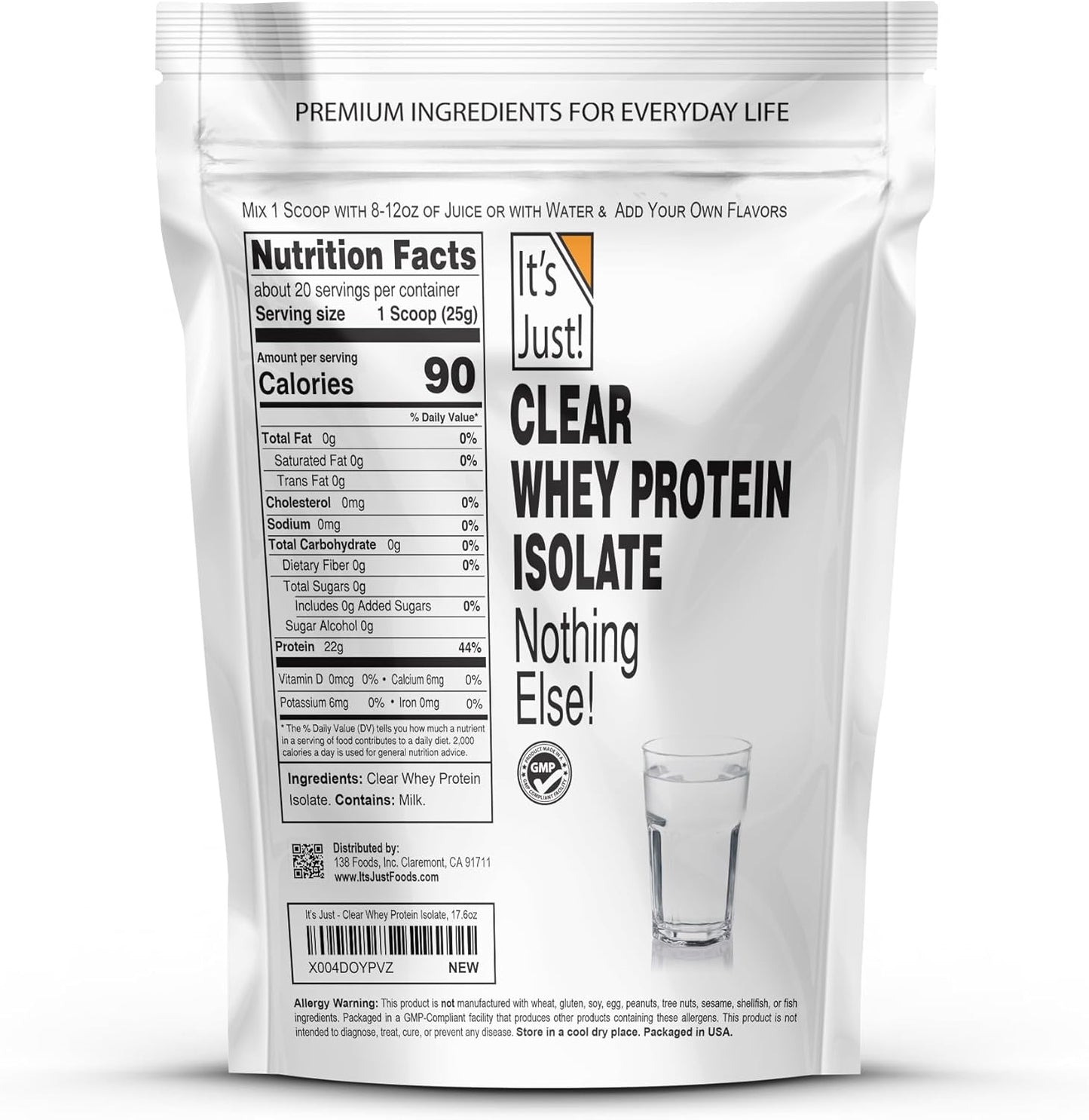Clear Whey Isolate Protein Powder - 17.6oz (500g) WPI-90, Zero Carb, 20 Servings, No Added Flavors, Ultra Premium Danish Product with Naturally Sour Taste - Espot.com.au