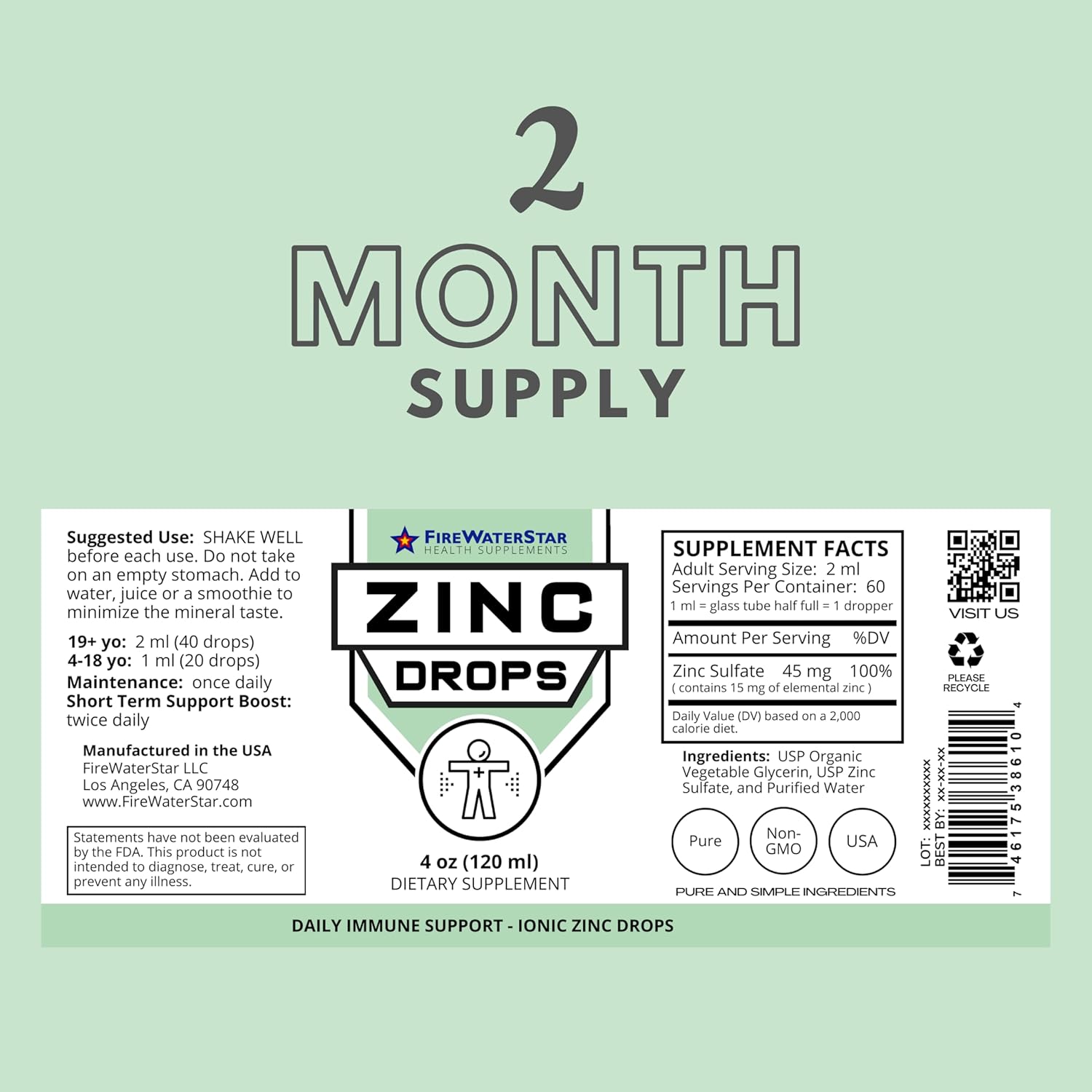 Organic Liquid Zinc Supplement - Immune Support for Adults & Kids - Non-GMO Vegan Drops - 45mg - Boost Immunity, Healthy Skin & Wellness - Espot.com.au