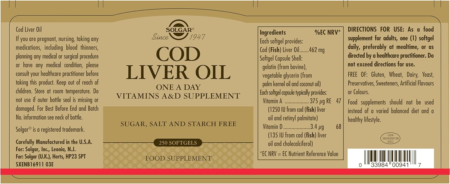 solgar-cod-liver-oil-softgels---immune-system-vision-support---vitamin-a-d-supplement---gluten-dairy-free---250-servings-2