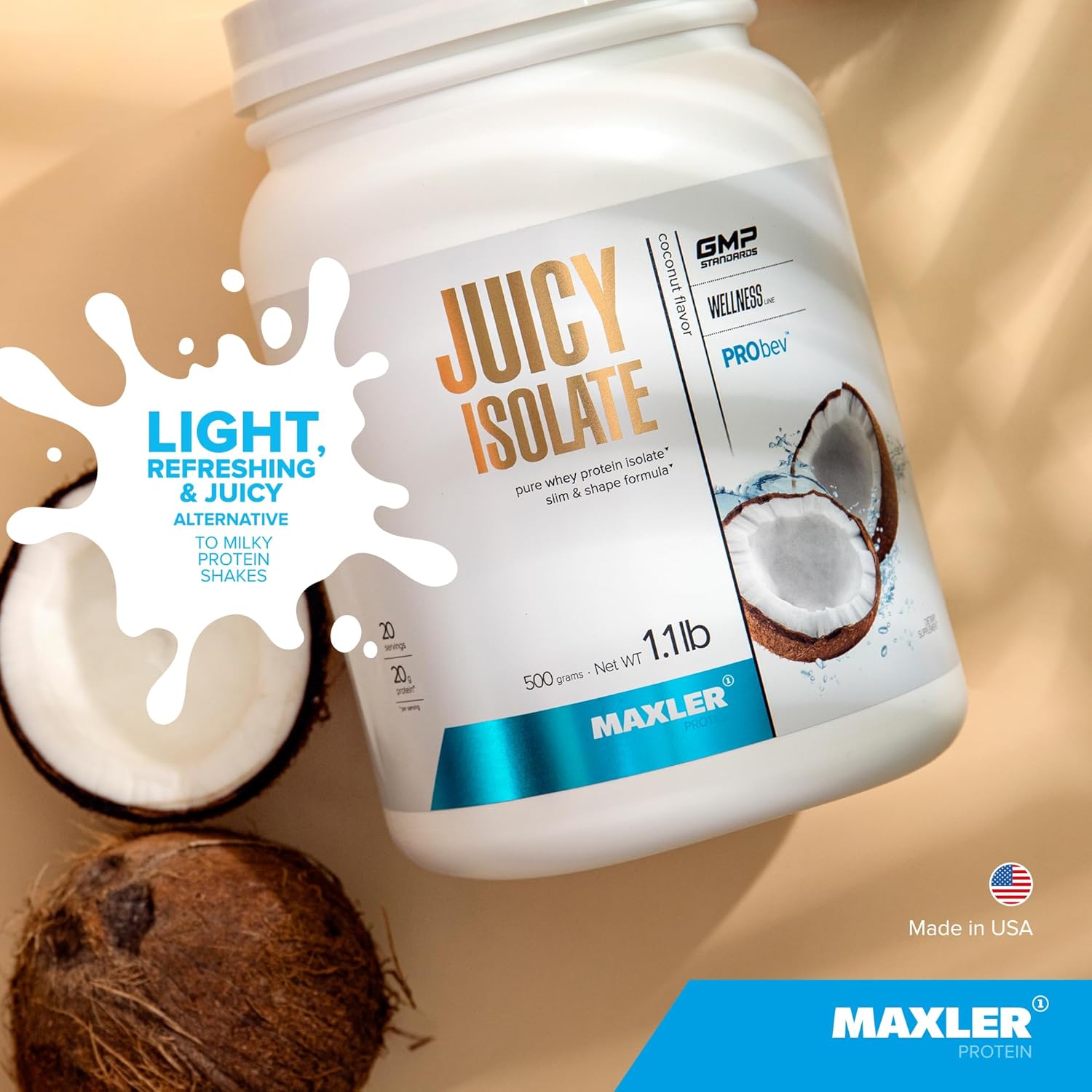 maxler-juicy-isolate-protein-powder---coconut-flavored-clear-whey-isolate---low-lactose-fat-free-sugar-free-muscle-recovery-drink---ideal-for-pre-post-workout---90-protein---11-lb-20-servings-2