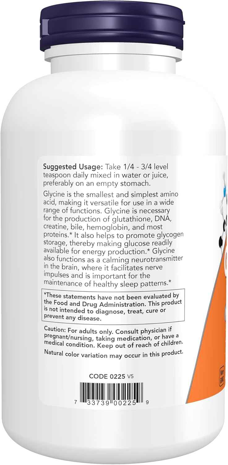 NOW Foods Glycine Pure Powder - 1lb - Promotes Restful Sleep & Neurotransmitter Support - High-Quality Supplement