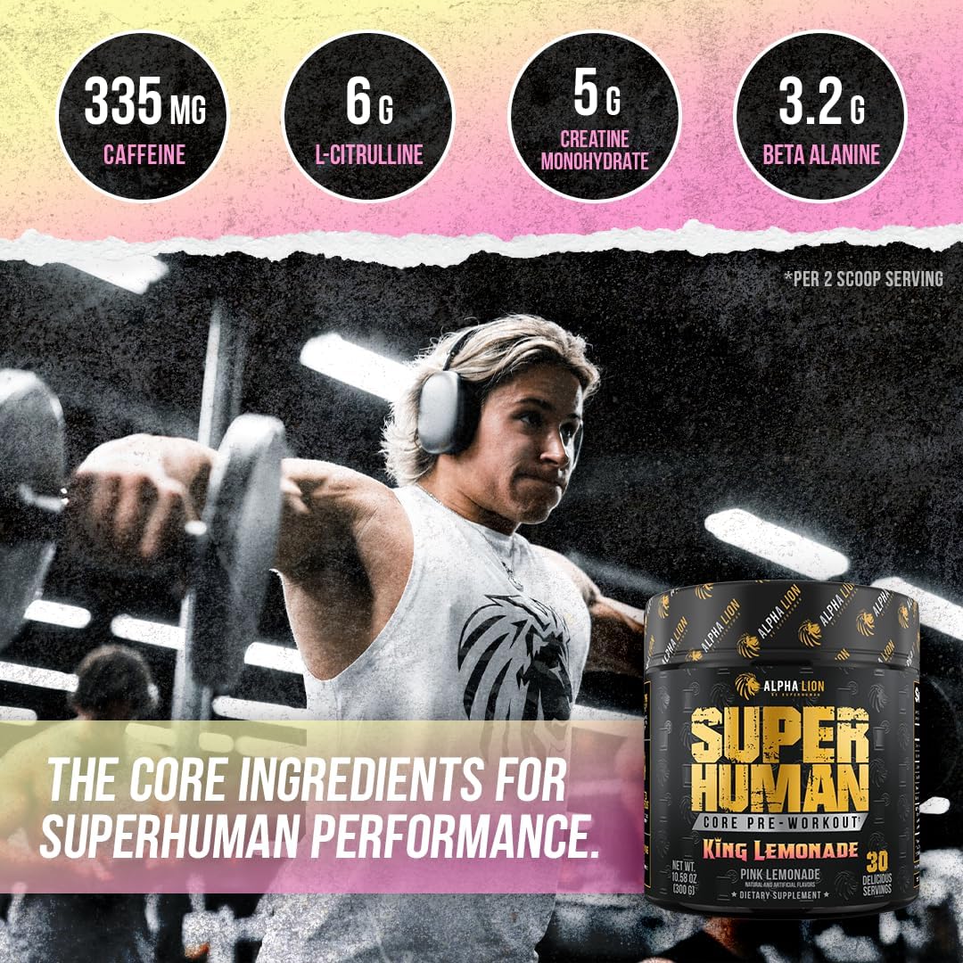 High-Performance Pre Workout Supplement with Creatine, Beta Alanine, L-Citrulline, and Caffeine for Energy Boost - 30 Servings, King Lemonade Flavor - Espot.com.au