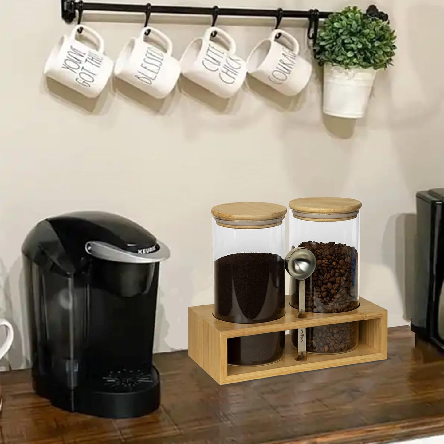 glass-coffee-container-set-with-shelf---organize-your-coffee-bar-with-jars-spoons-and-airtight-canisters-for-beans-grounds-and-nuts---2x-49oz-storage-options-4