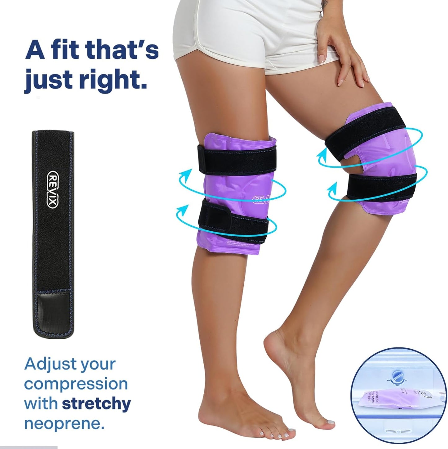 Set of 2 REVIX Reusable Knee Ice Pack Wraps for Cold Compression Therapy and Post-Workout Recovery - Gel Ice Packs with Plush Cover - Espot.com.au