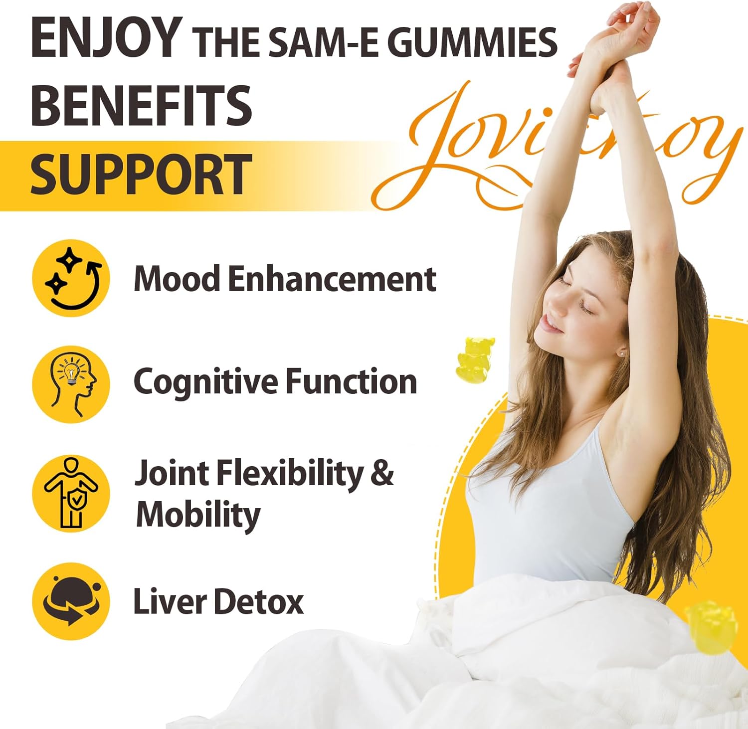 3600 MG SAM-e Gummies with L-Tyrosine, Vitamin B Complex, NAC, CoQ10 & Milk Thistle - Mood, Cognitive & Liver Detox Support - Pineapple Flavor - Vegan - Made in USA - 90 Gummies - Espot.com.au