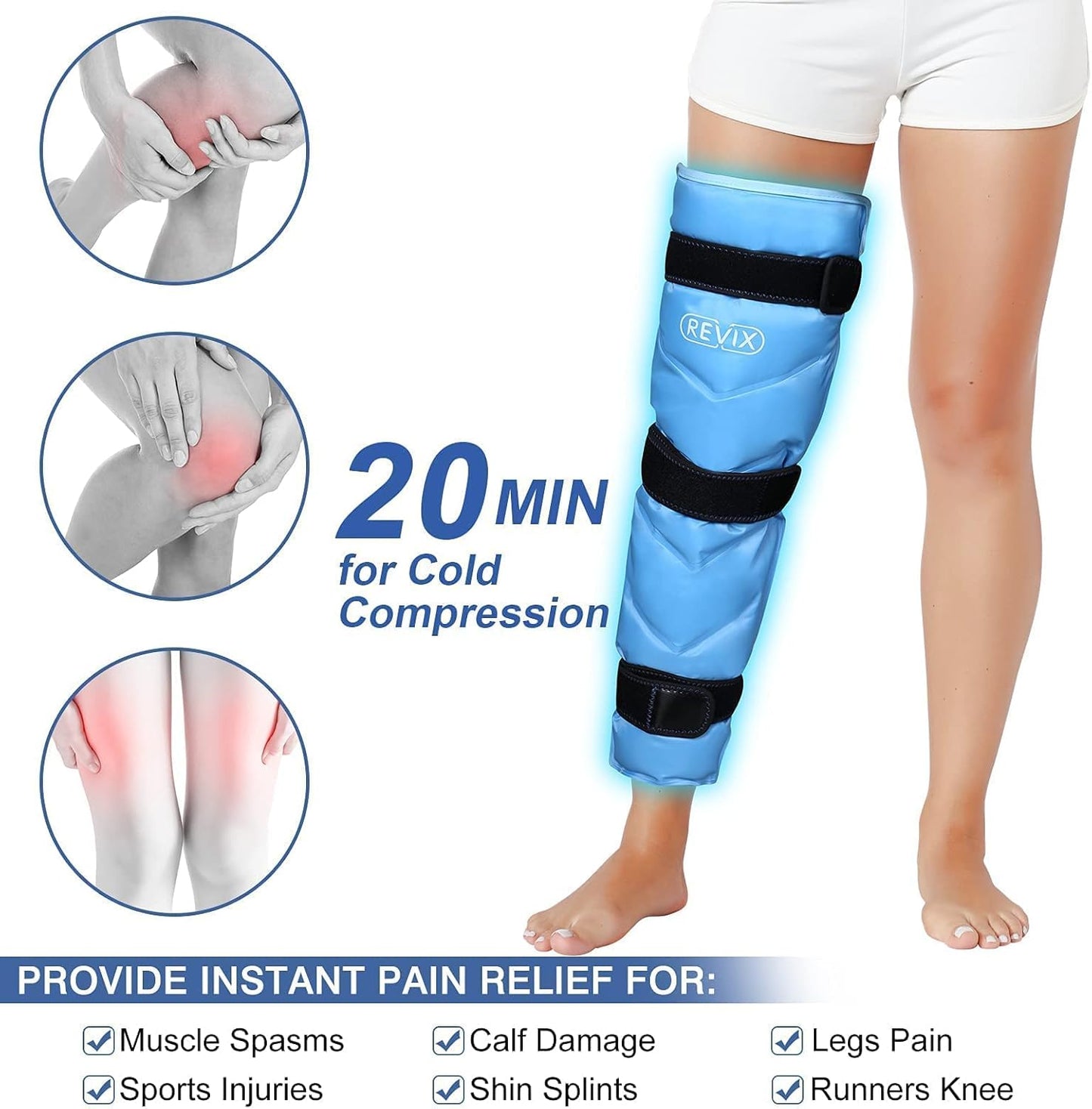 Large Gel Ice Wrap for Leg, Hip, Thigh, Knee - REVIX Reusable Knee Ice Pack Wrap for Injuries and Shin Splint - Espot.com.au