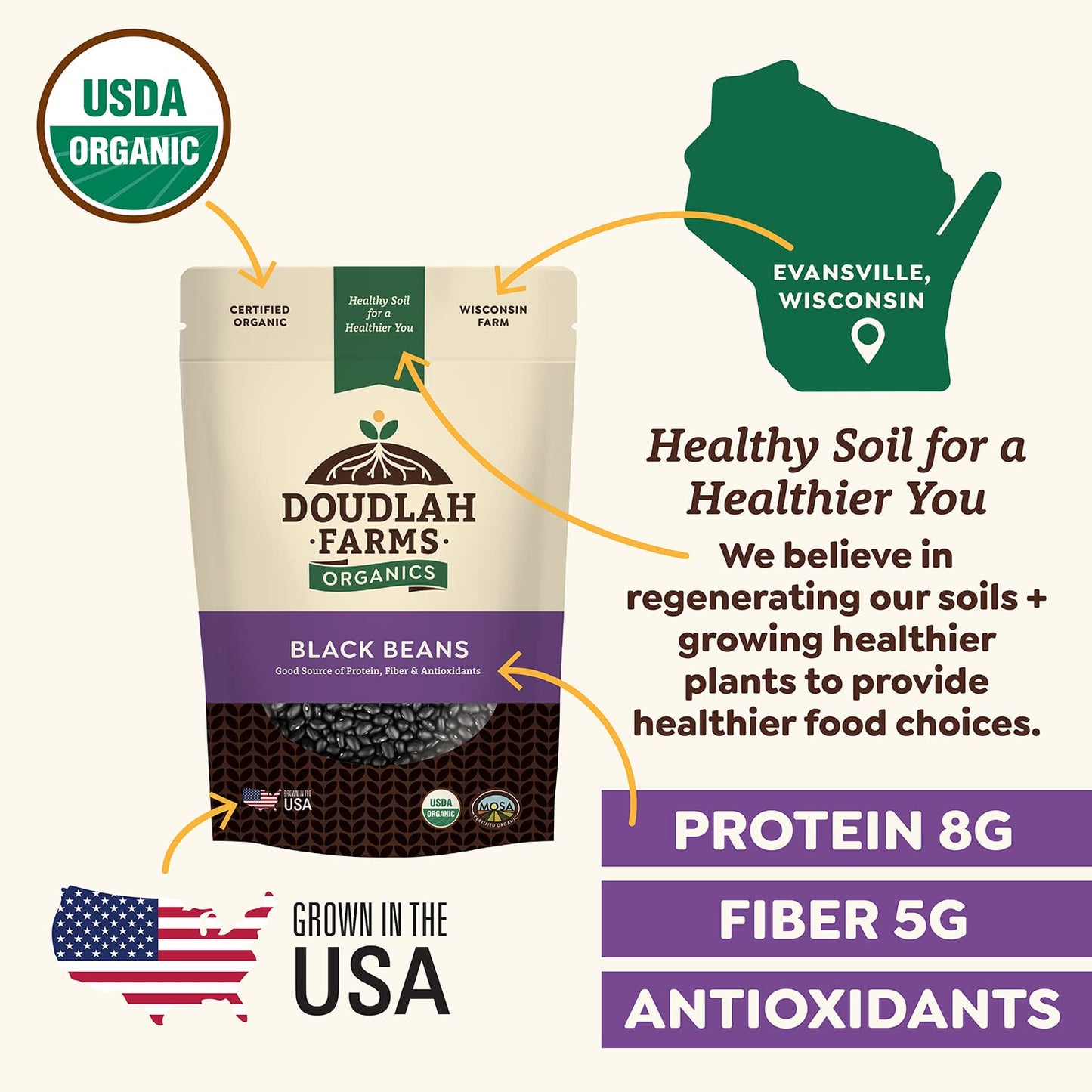 5lb-bulk-organic-dried-black-beans-from-doudlah-farms---regeneratively-farmed-clean-certified-usa-grown---vegan-non-gmo---high-fiber-protein-for-soups-burritos-salads-chili-4