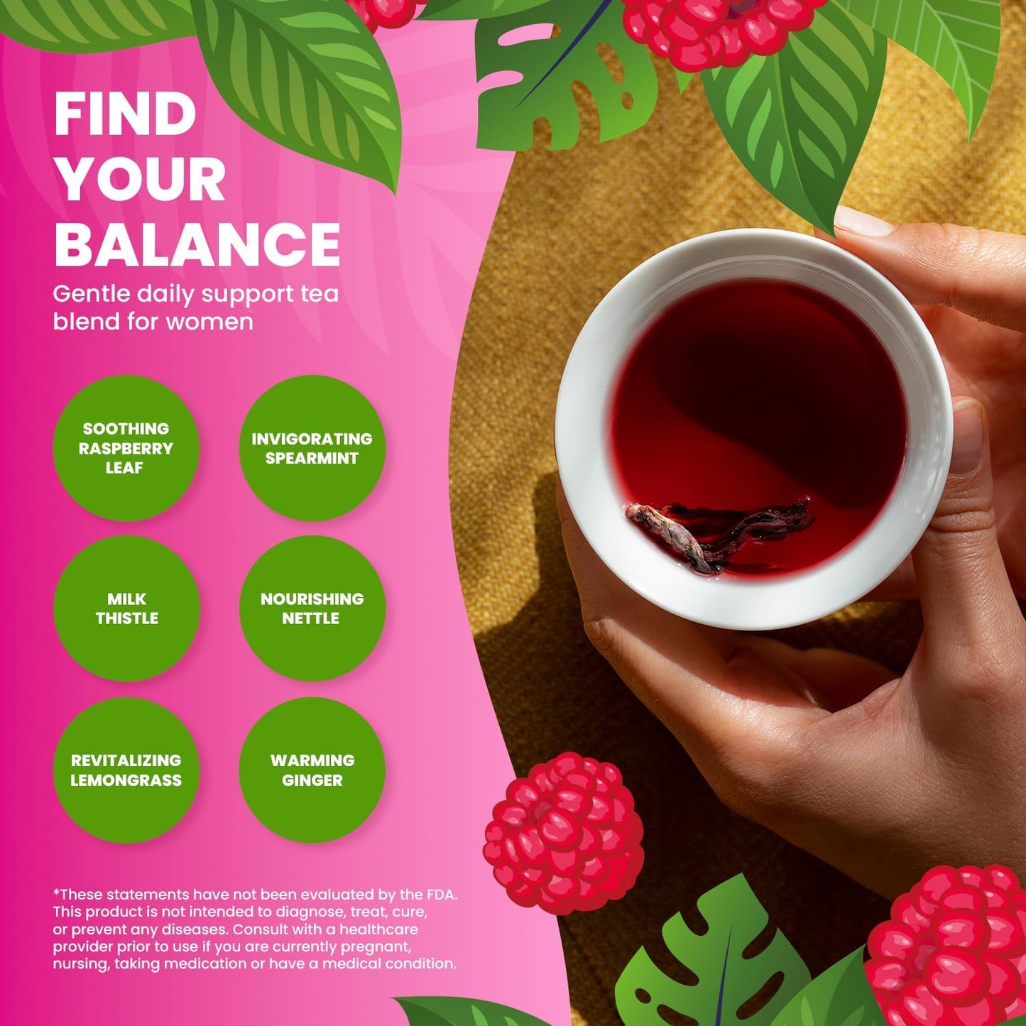 Organic Raspberry & Spearmint Hormone Balance Tea for Women - Caffeine Free, 30 Servings - PCOS Support & Female Fertility - Cederberg Tea Company - Espot.com.au