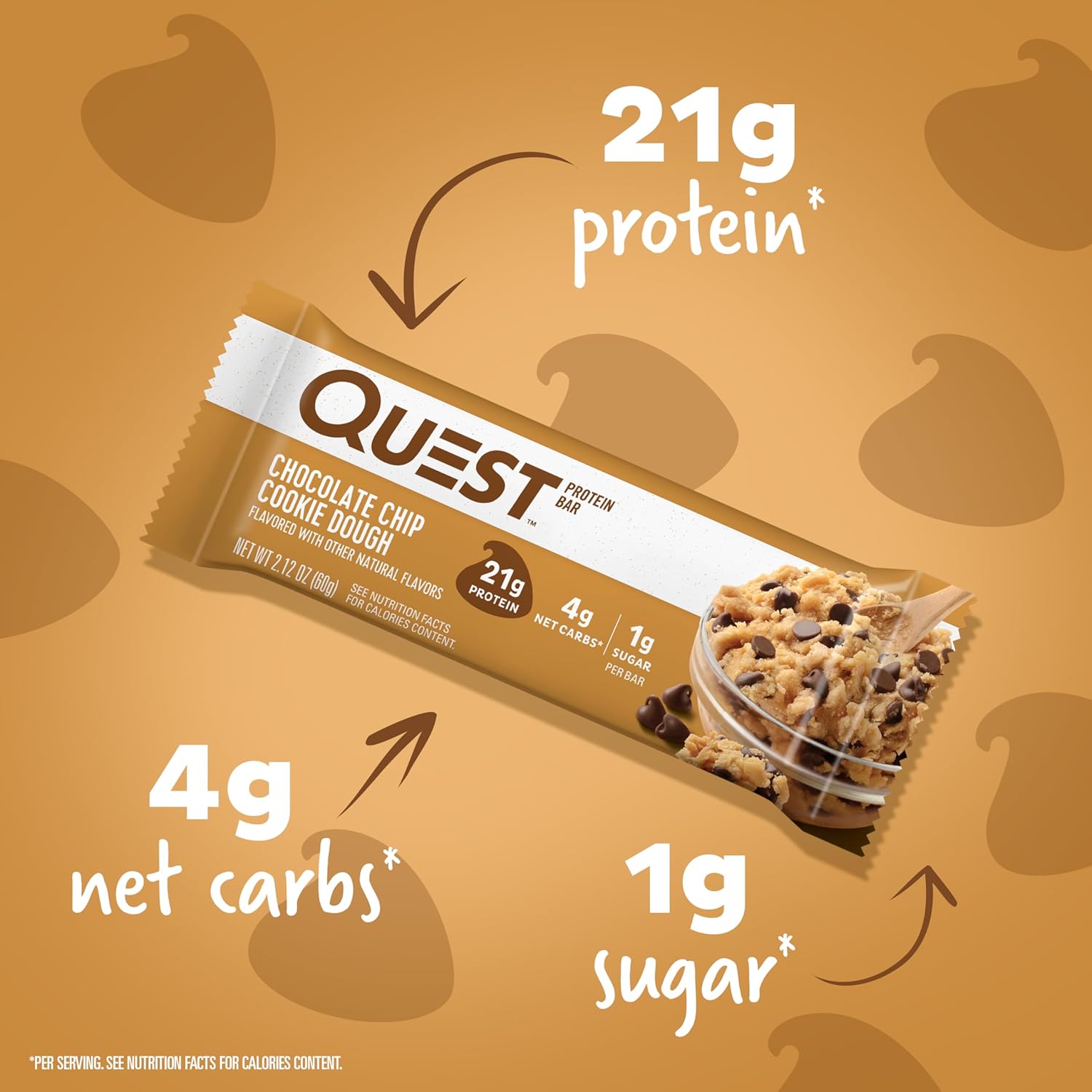 Quest Nutrition Chocolate Chip Cookie Protein Bars - 21g Protein, Low Sugar, Keto & Gluten Free - 12 Count Pack - Espot.com.au