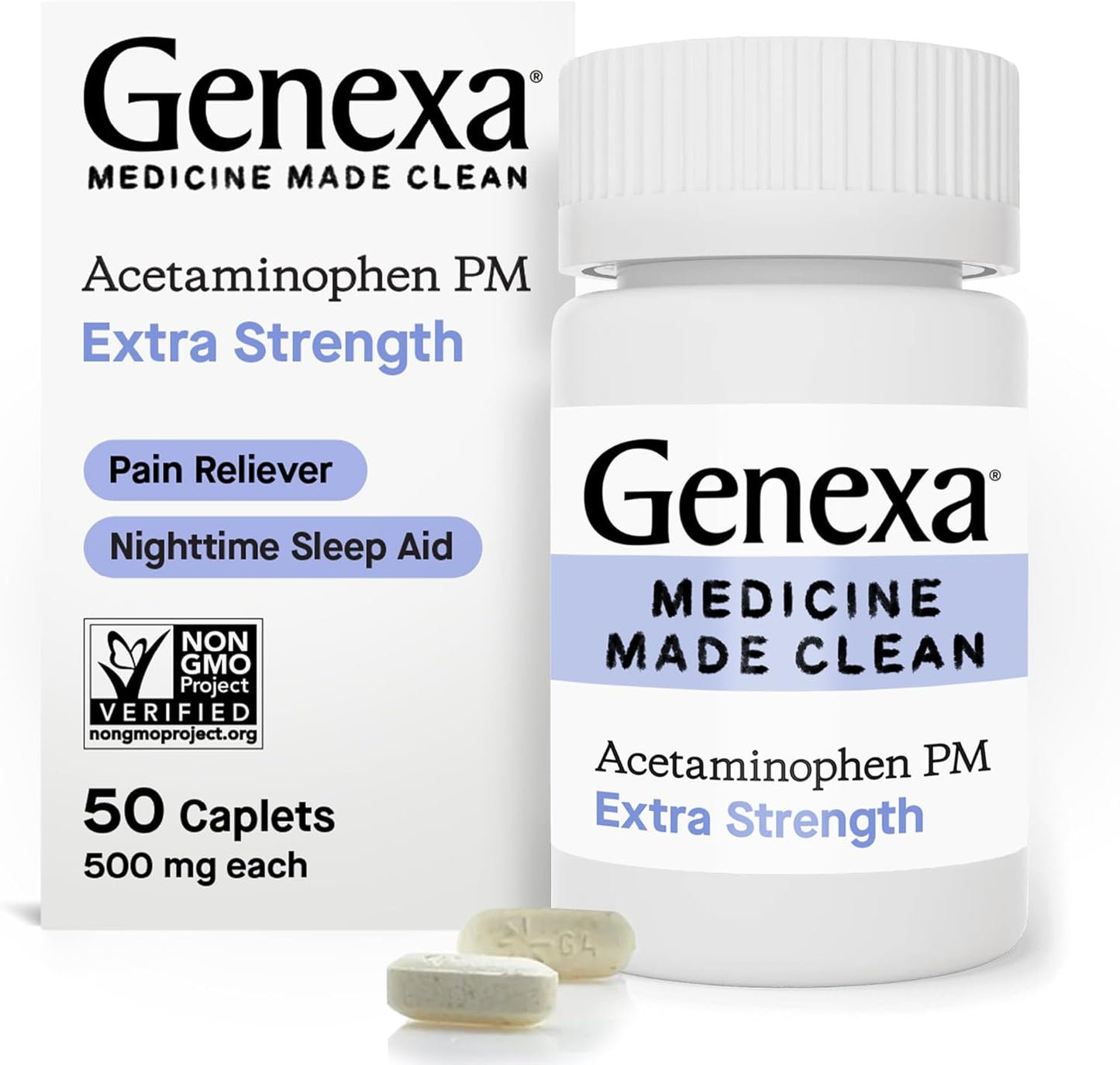 genexa-acetaminophen-pm-extra-strength-caplets---pain-relief-sleep-aid-with-diphenhydramine-hcl-25mg---non-gmo-dye-free-50-ct-1