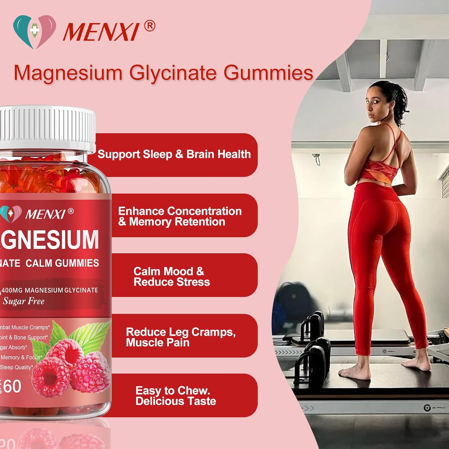 600mg Magnesium Gummies with Magnesium Glycinate & Malate - Sugar Free Potassium Supplement for Mood, Muscle, Bone & Sleep Support - 60 Raspberry Gummies - Espot.com.au