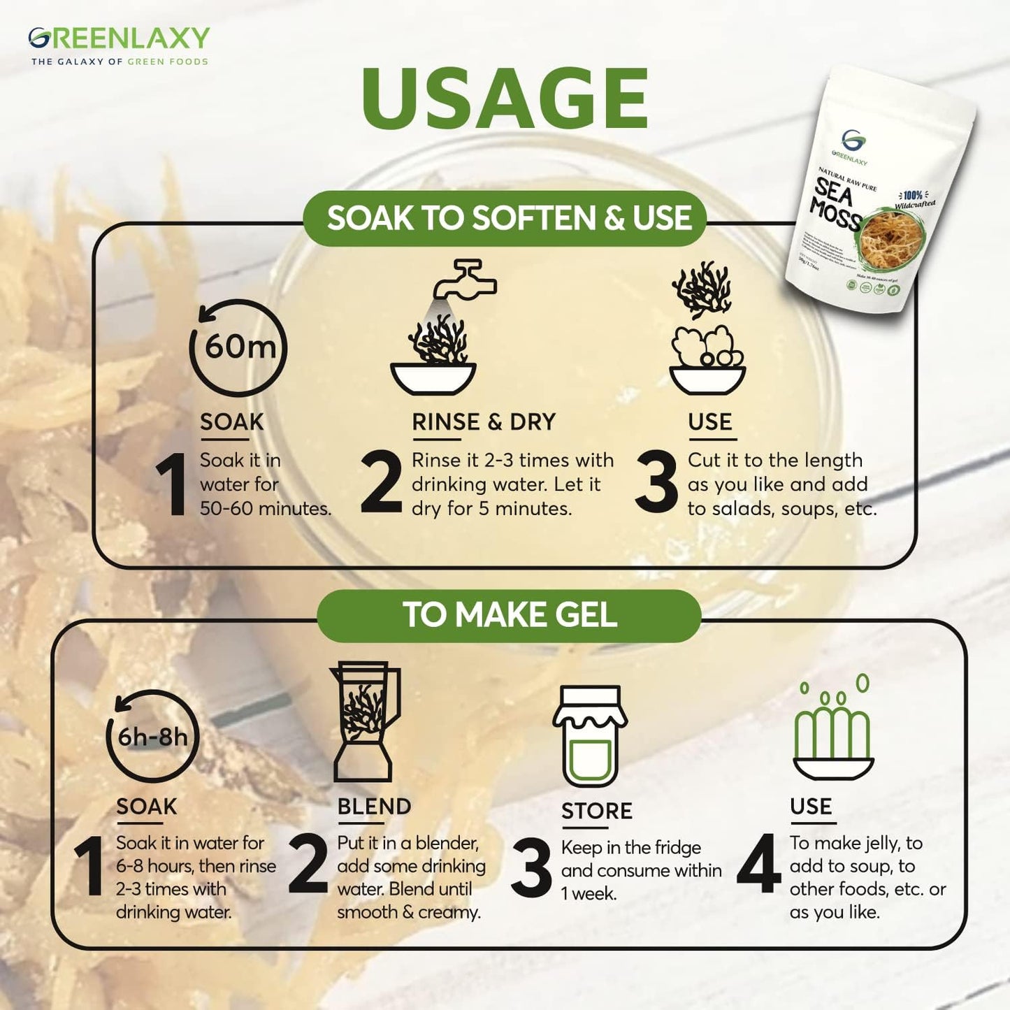 Organic Sea Moss Raw - 100% Wildcrafted, Sun Dried, Non GMO | Makes 30-40 oz Gel | Boosts Immune System, Skin Health, Vitamin Supplements | 50g - Espot.com.au