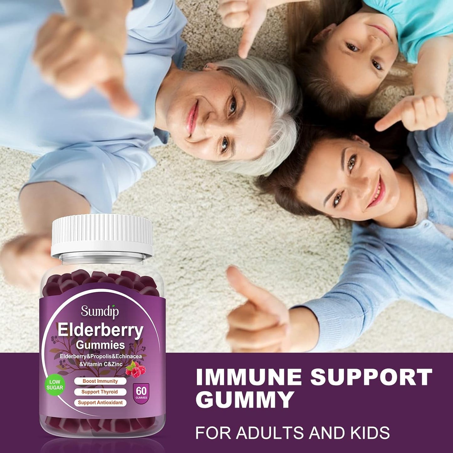 Organic Elderberry Gummies with Zinc and Vitamin C for Immune Support - Vegan, Non-GMO, Gluten Free - 120 Gummies, Berry Flavor - Espot.com.au