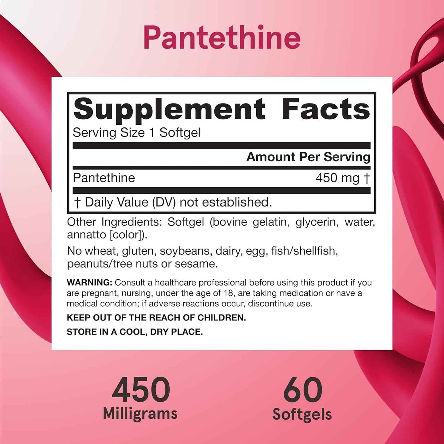 Pantethine 450mg Softgels - Coenzyme A Precursor - Heart Health & Metabolism Support - Pantothenic Acid Supplement - 60 Servings