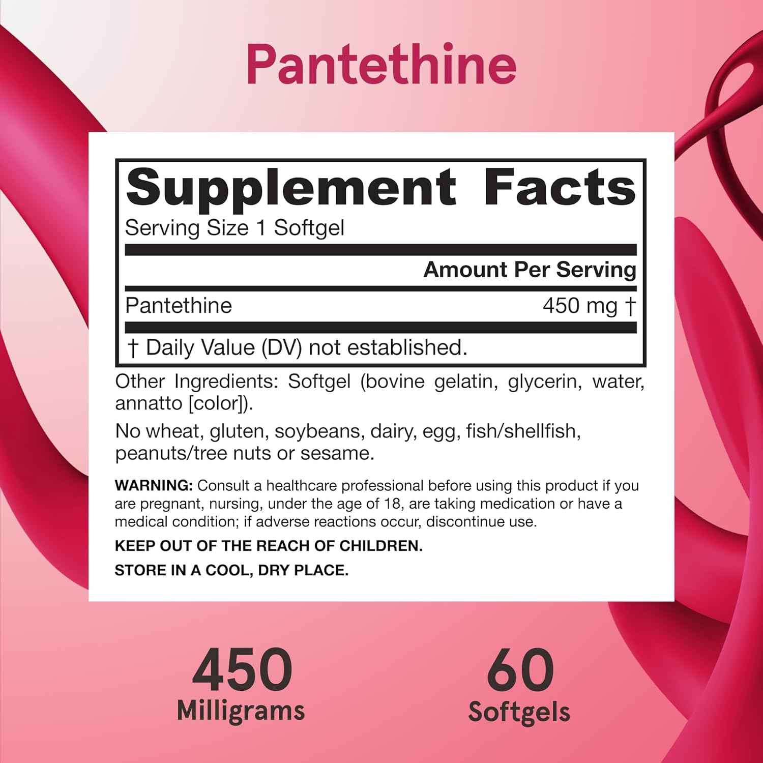 Pantethine 450mg Softgels - Coenzyme A Precursor - Heart Health & Metabolism Support - Pantothenic Acid Supplement - 60 Servings