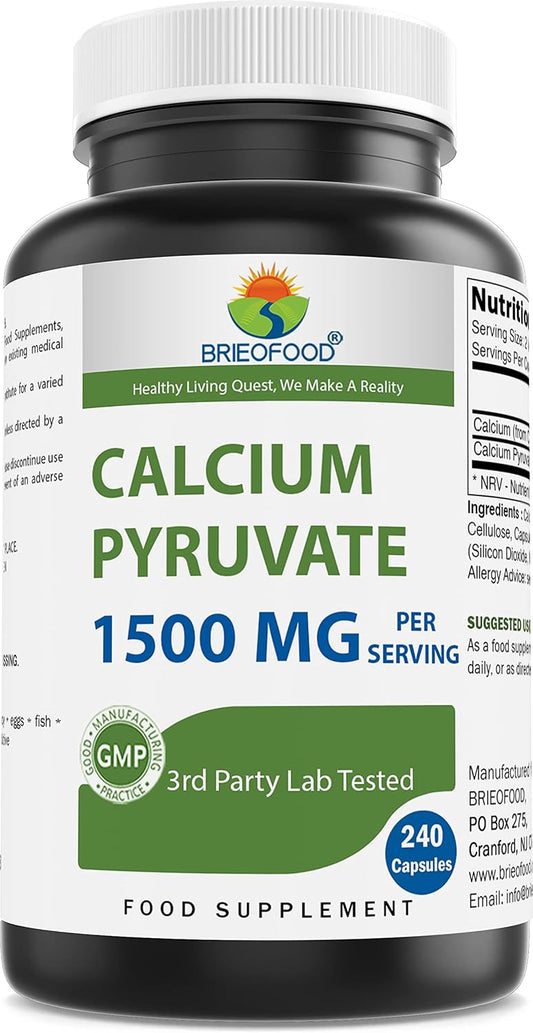 1500mg Calcium Pyruvate in 240 Capsules - Vegetarian Formula for Energy & Metabolism - Espot.com.au