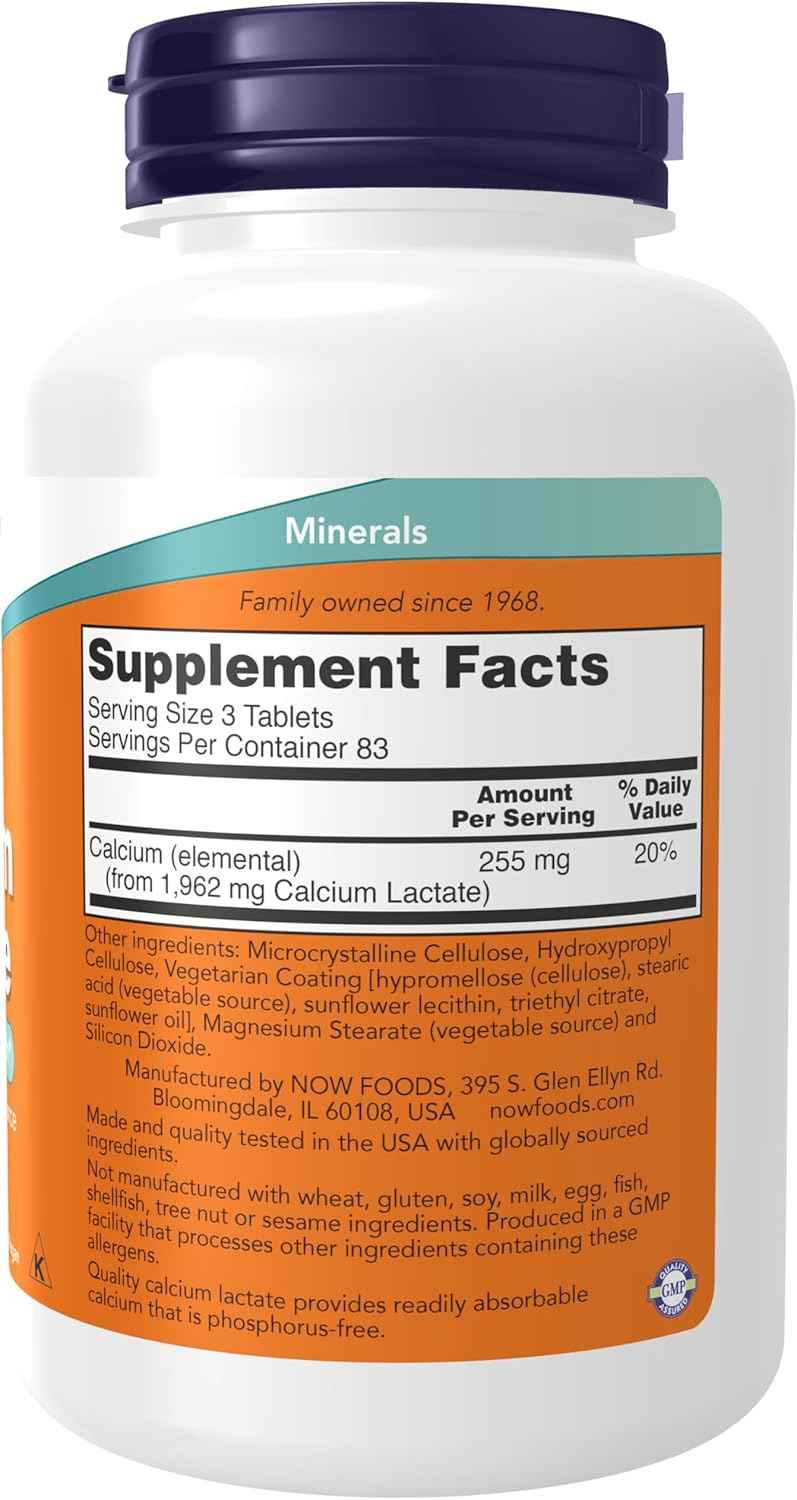 NOW Foods Calcium Lactate Supplement for Bone Health - 250 Easy-to-Swallow Tablets