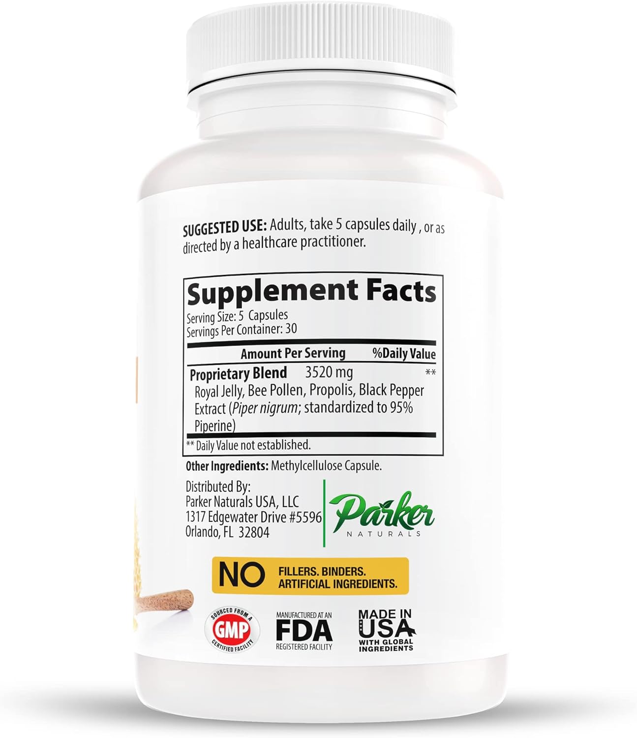 supreme-bee-pollen-capsules-with-royal-jelly-propolis---natural-supplement-for-adults-150-count-3520mg-by-parker-naturals-2