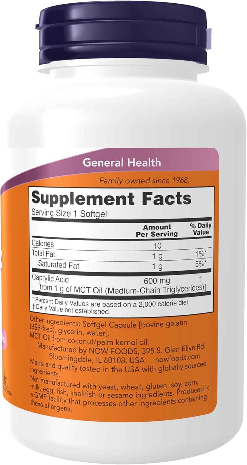 Caprylic Acid 600mg MCT Softgels by NOW Foods - 100 Count