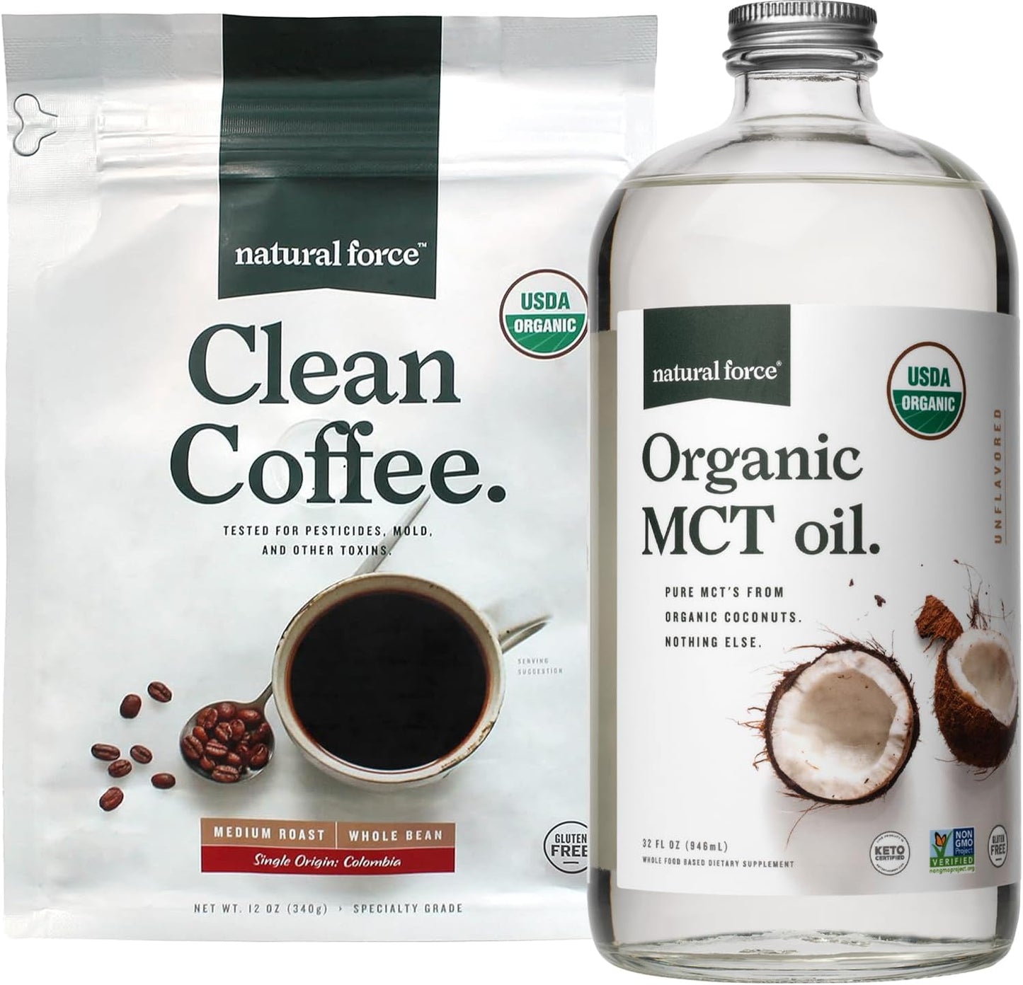 organic-clean-coffee-and-mct-oil-bundle---pure-coconut-mcts-mold-mycotoxin-free---non-gmo-keto-paleo-vegan---12-oz-bag-32-oz-glass-bottle---natural-force-1