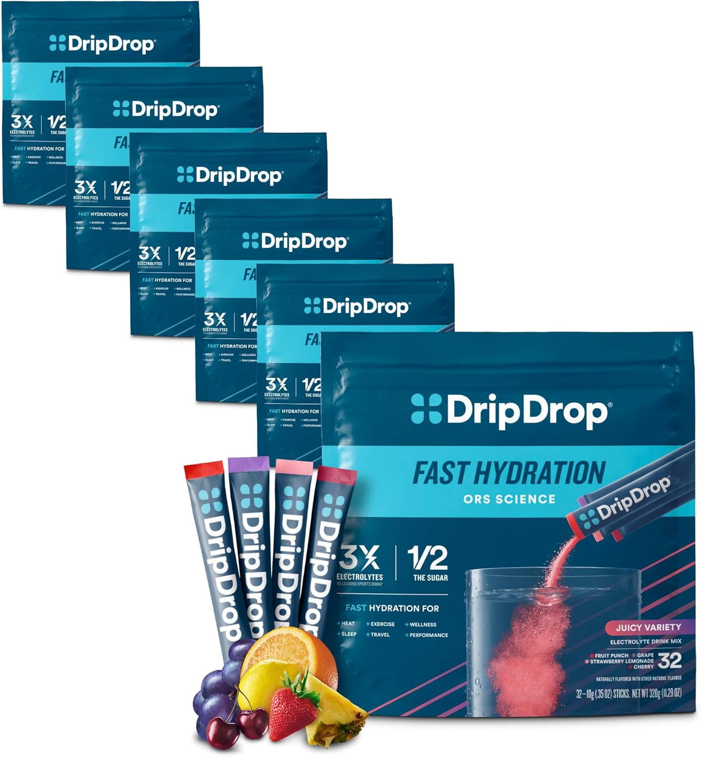 dripdrop-hydration-juicy-variety-pack-electrolyte-drink-mix-powder-packets-192-sticks---grape-fruit-punch-strawberry-lemonade-cherry---non-gmo-gluten-free-vegan-1
