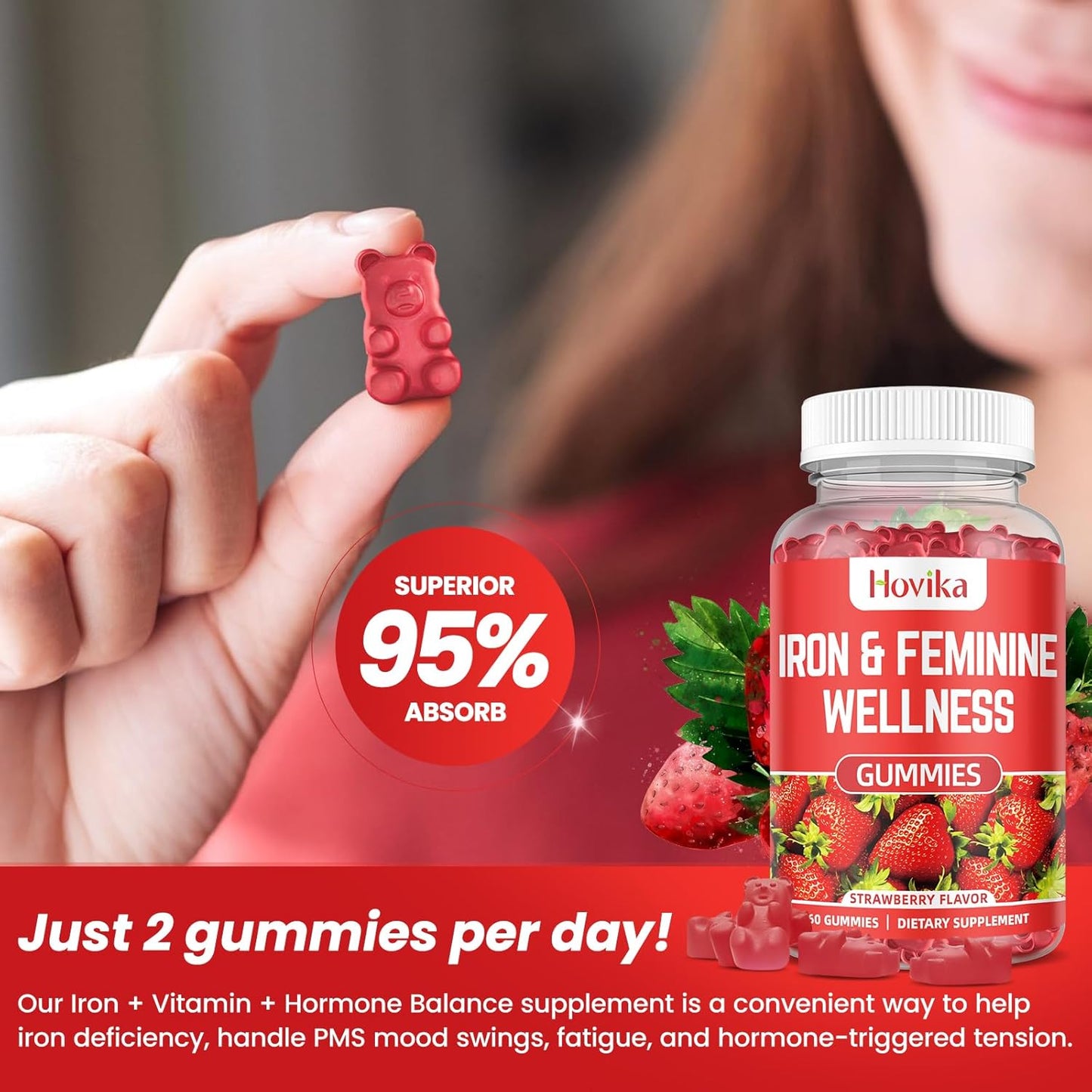 womens-iron-gummies-with-multivitamin---40mg-iron-supplement-for-anemia-zinc-selenium-iodine---natural-support-for-iron-deficiency-pms---strawberry-flavour-60-count-6