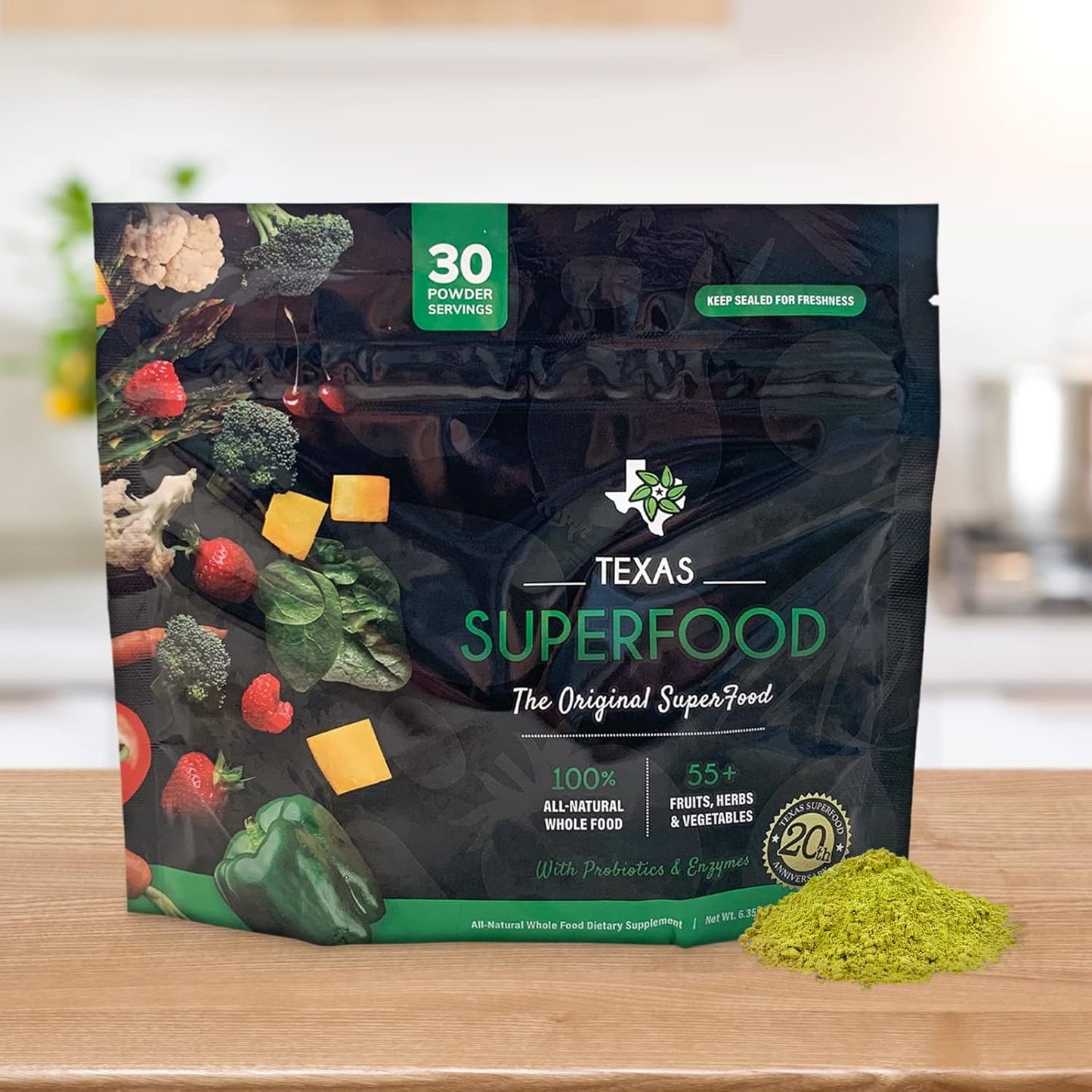 Texas SuperFood Family - Original Superfood Powder, Reds & Greens Blend - Whole Food Dietary Supplement, Non-GMO, Gluten-Free, Vegan - 30 Servings, 180g - Espot.com.au