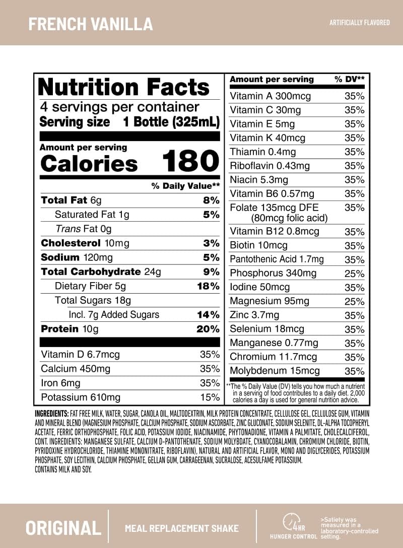 SlimFast French Vanilla Meal Replacement Shake, 10g Protein, 11 Fl. Oz Bottle, 4 Count - Weight Loss Drink - Espot.com.au