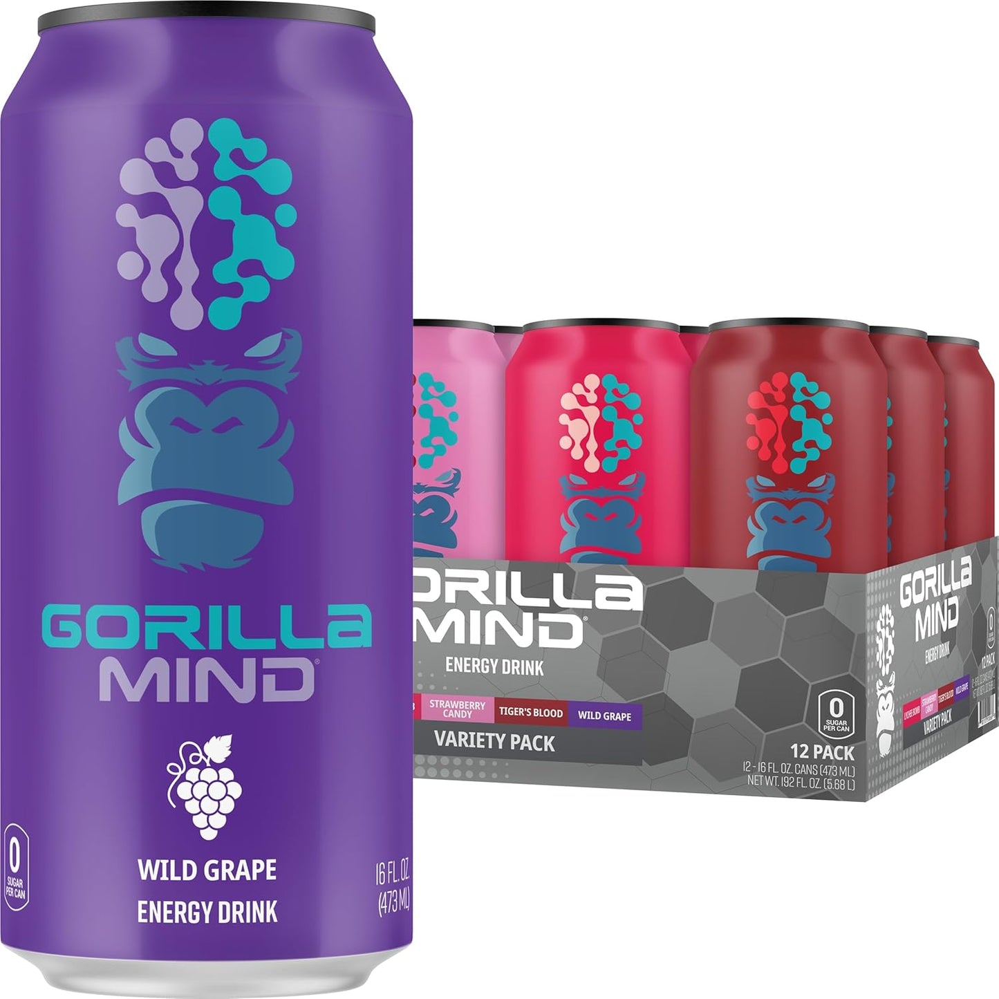 premium-gorilla-mind-energy-drink---boost-energy-focus-with-n-acetyl-l-tyrosine-alpha-gpc-caffeine-uridine-saffron---zero-sugar-zero-artificial-colors---16oz-12-pack-variety-pack-2-1