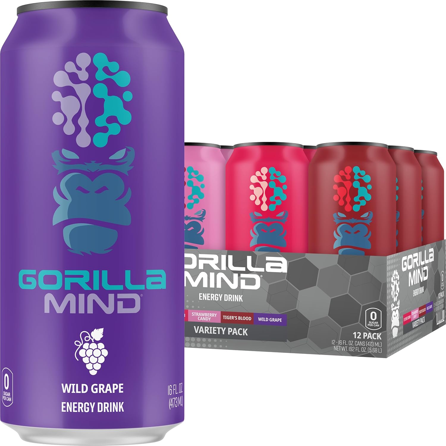 premium-gorilla-mind-energy-drink---boost-energy-focus-with-n-acetyl-l-tyrosine-alpha-gpc-caffeine-uridine-saffron---zero-sugar-zero-artificial-colors---16oz-12-pack-variety-pack-2-1